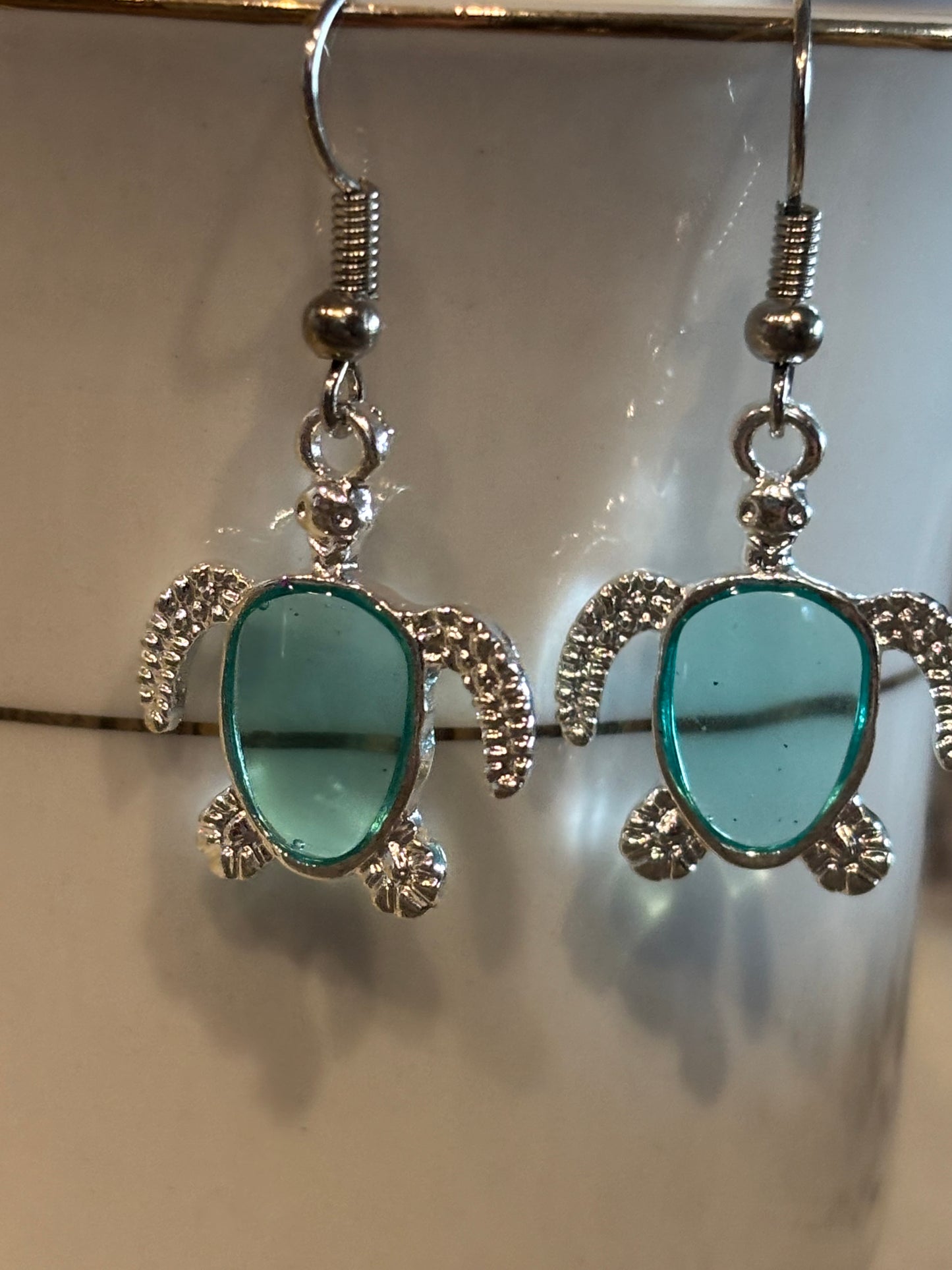Sea Turtle Dangle Earrings – Resin-Filled Silver Ocean Jewelry (Multiple Colors)