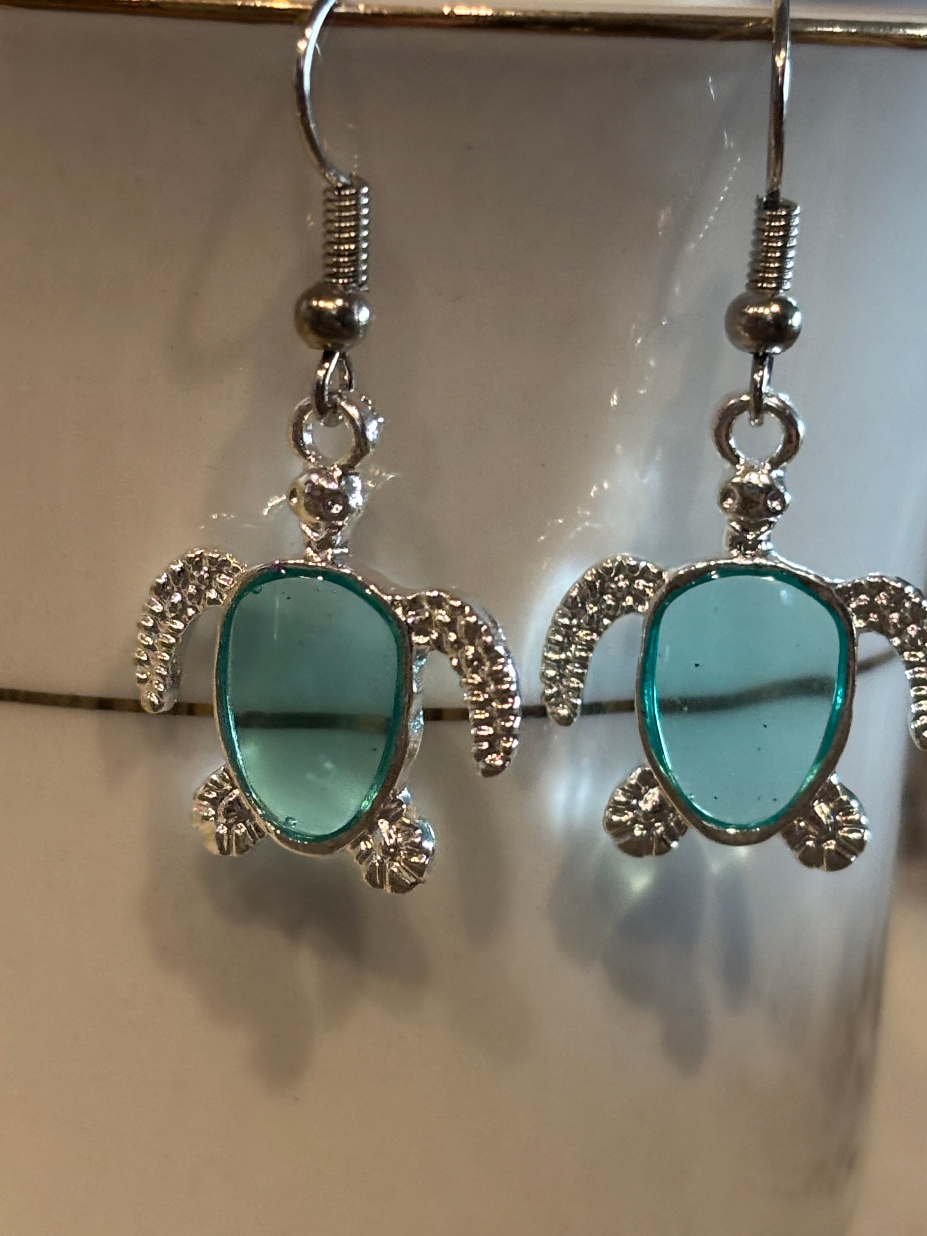 Sea Turtle Dangle Earrings – Resin-Filled Silver Ocean Jewelry (Multiple Colors)
