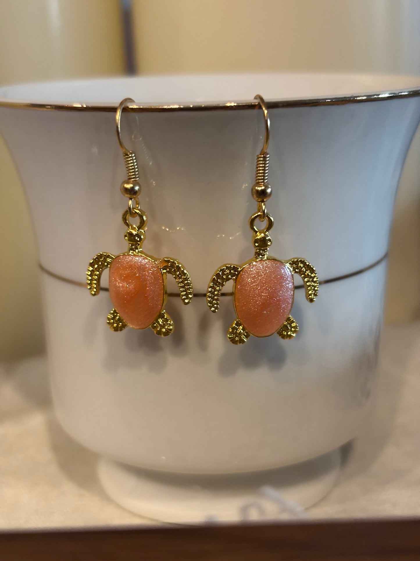 Sea Turtle Dangle Earrings – Resin-Filled Gold Ocean Jewelry (Multiple Colors)