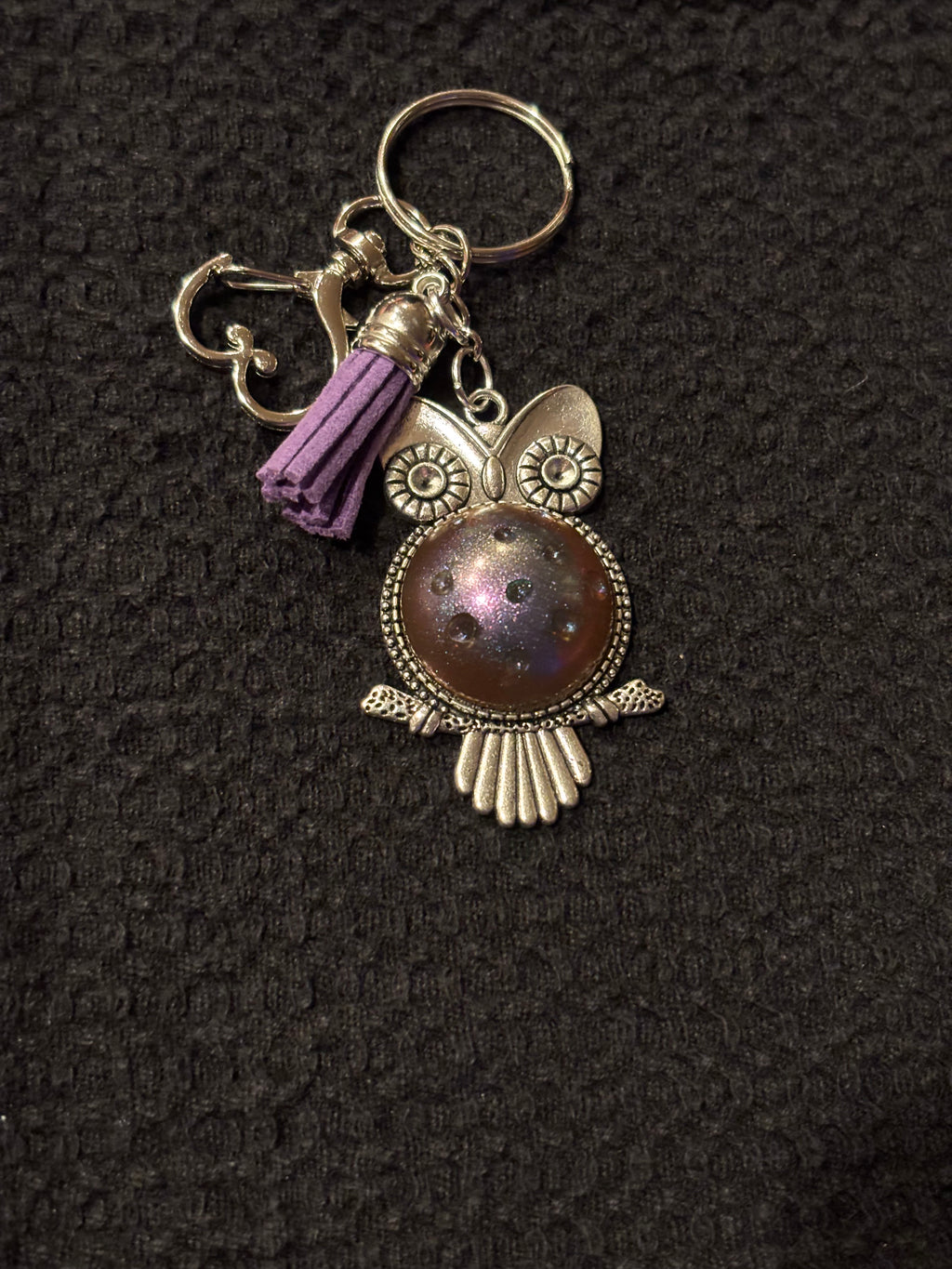 Owl Keychain with Resin Detail and Tassel, Owl Bag Charm, Handmade Animal Keyring, Owl Lover Gift