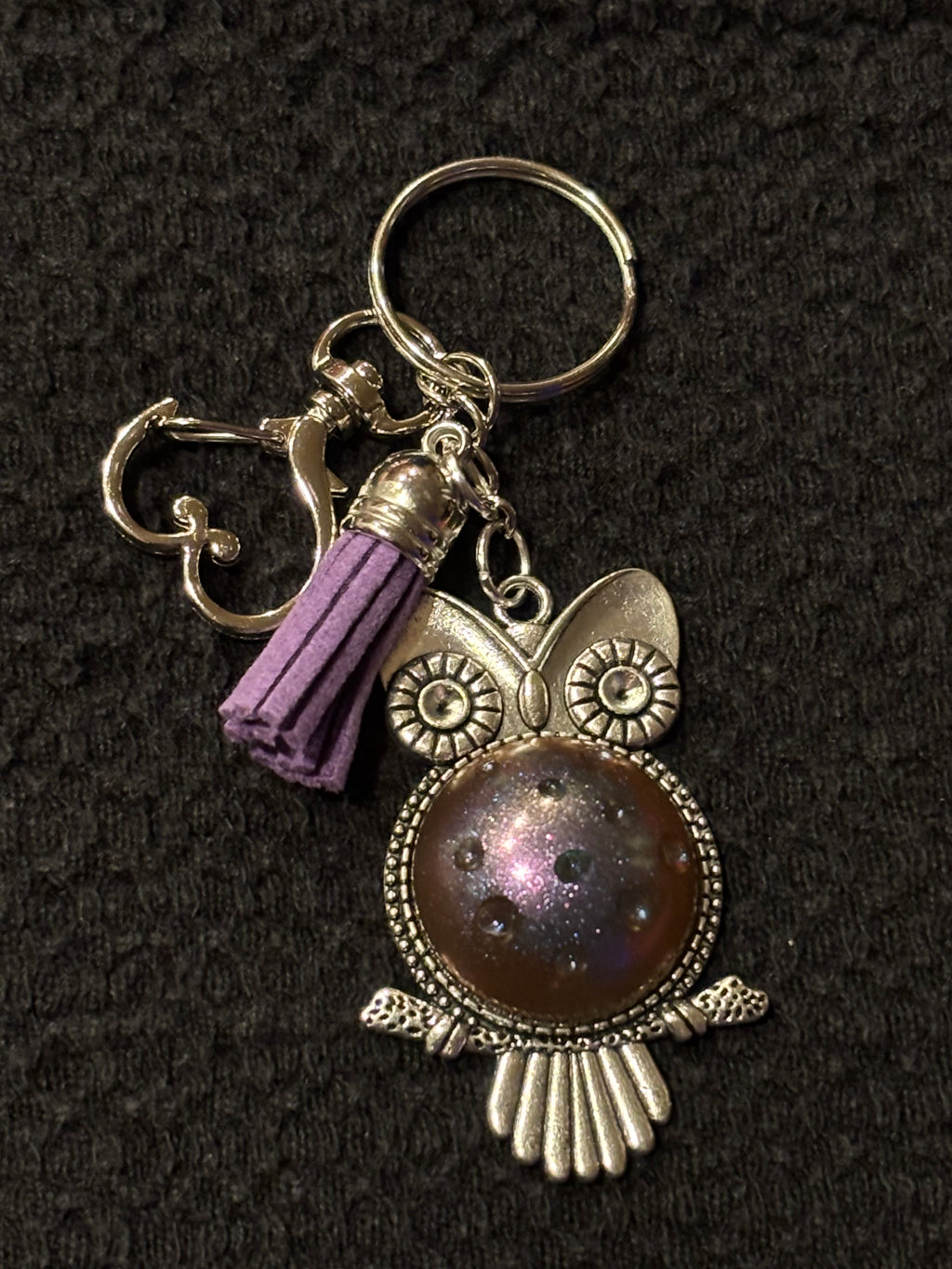 Owl Keychain with Resin Detail and Tassel, Owl Bag Charm, Handmade Animal Keyring, Owl Lover Gift