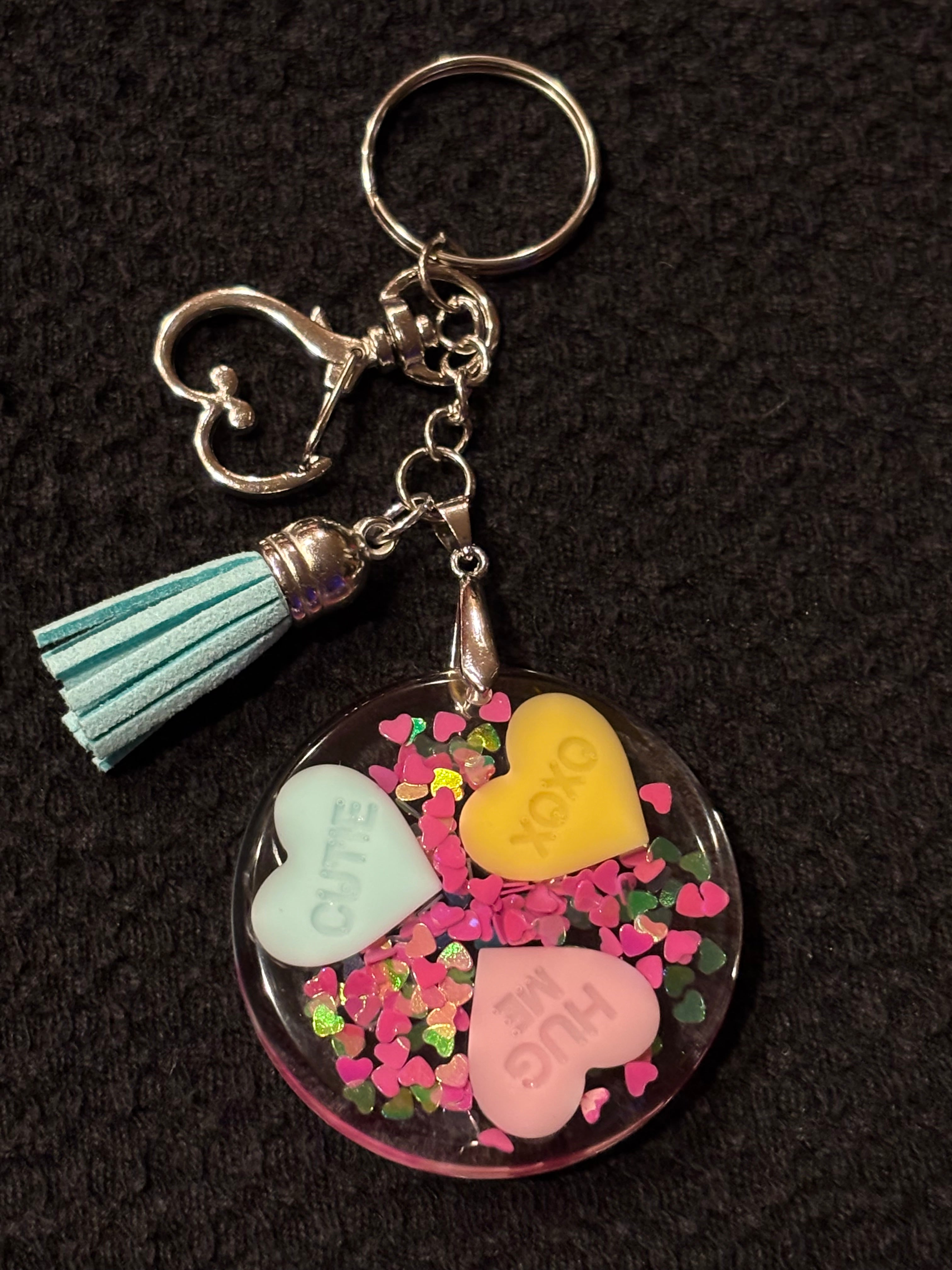 Resin Valentine Conversation Heart Key Ring/Bag Charm Large Circle