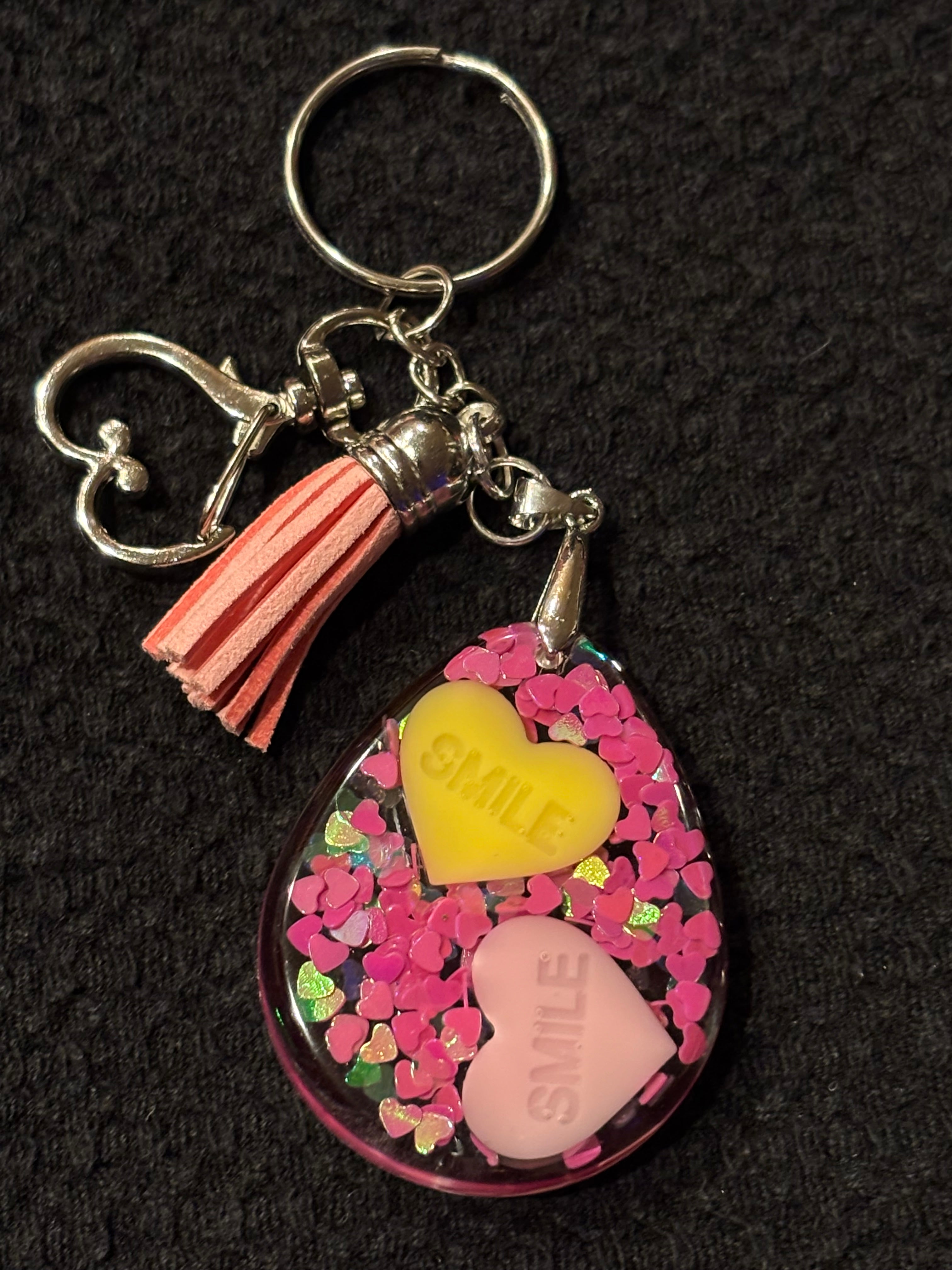 Resin Valentine Conversation Heart Key Ring/Bag Charm Large Teardrop