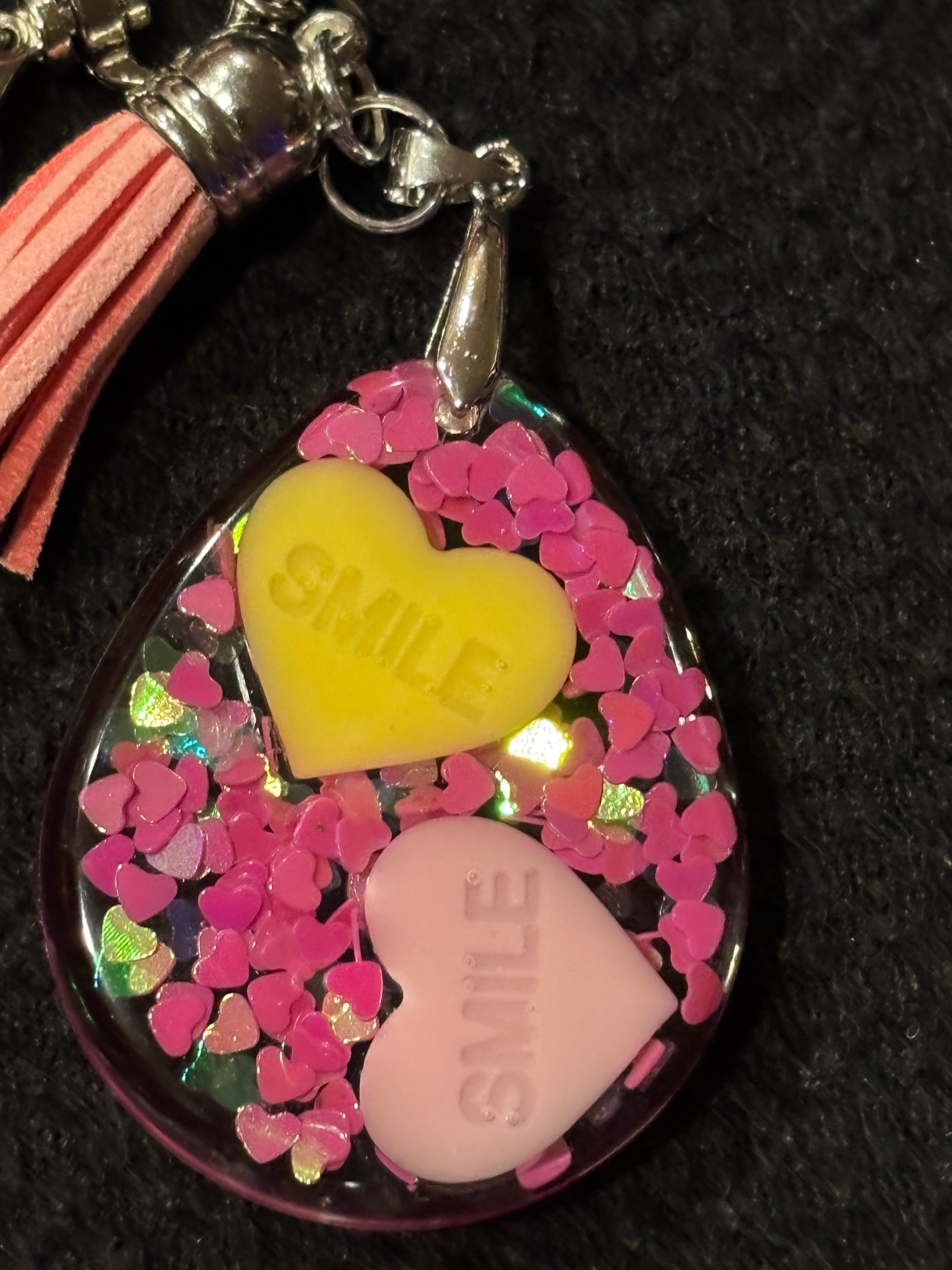 Resin Valentine Conversation Heart Key Ring/Bag Charm Large Teardrop