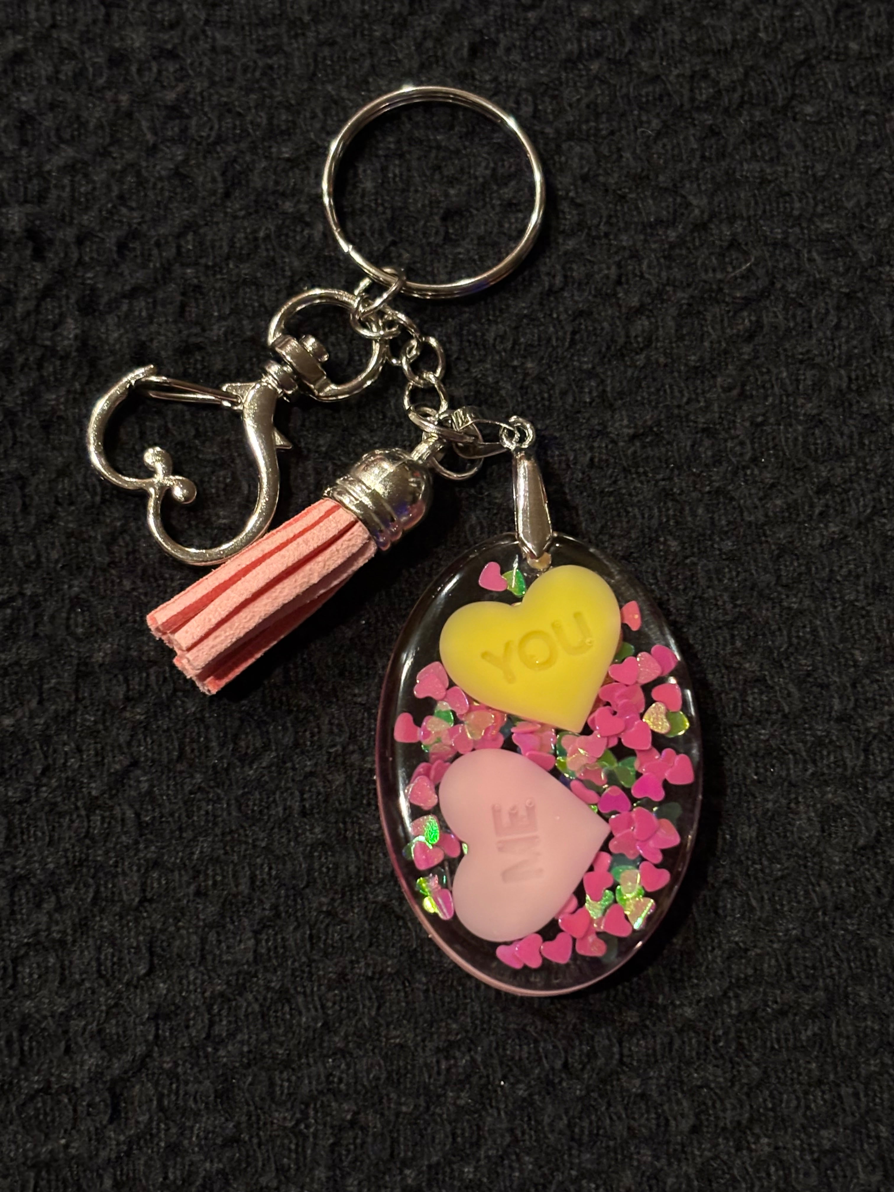 Resin Valentine Conversation Heart Key Ring/Bag Charm Oval