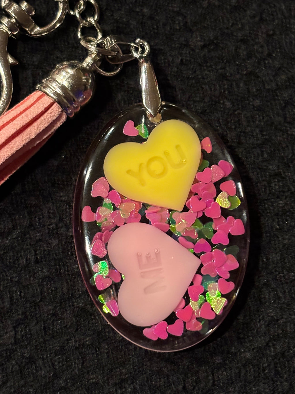 Resin Valentine Conversation Heart Key Ring/Bag Charm Oval