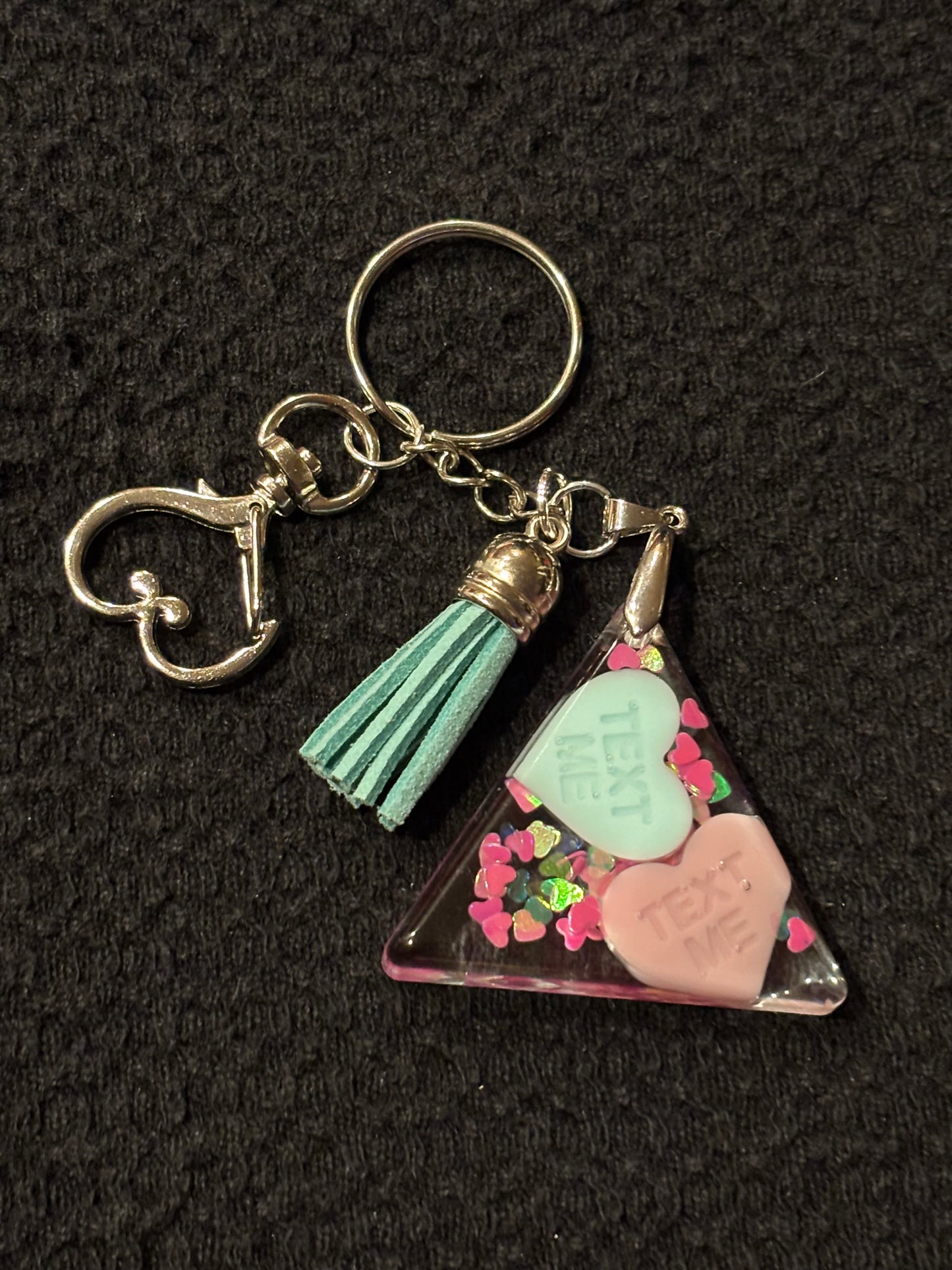 Resin Valentine Conversation Heart Key Ring/Bag Charm Triangle