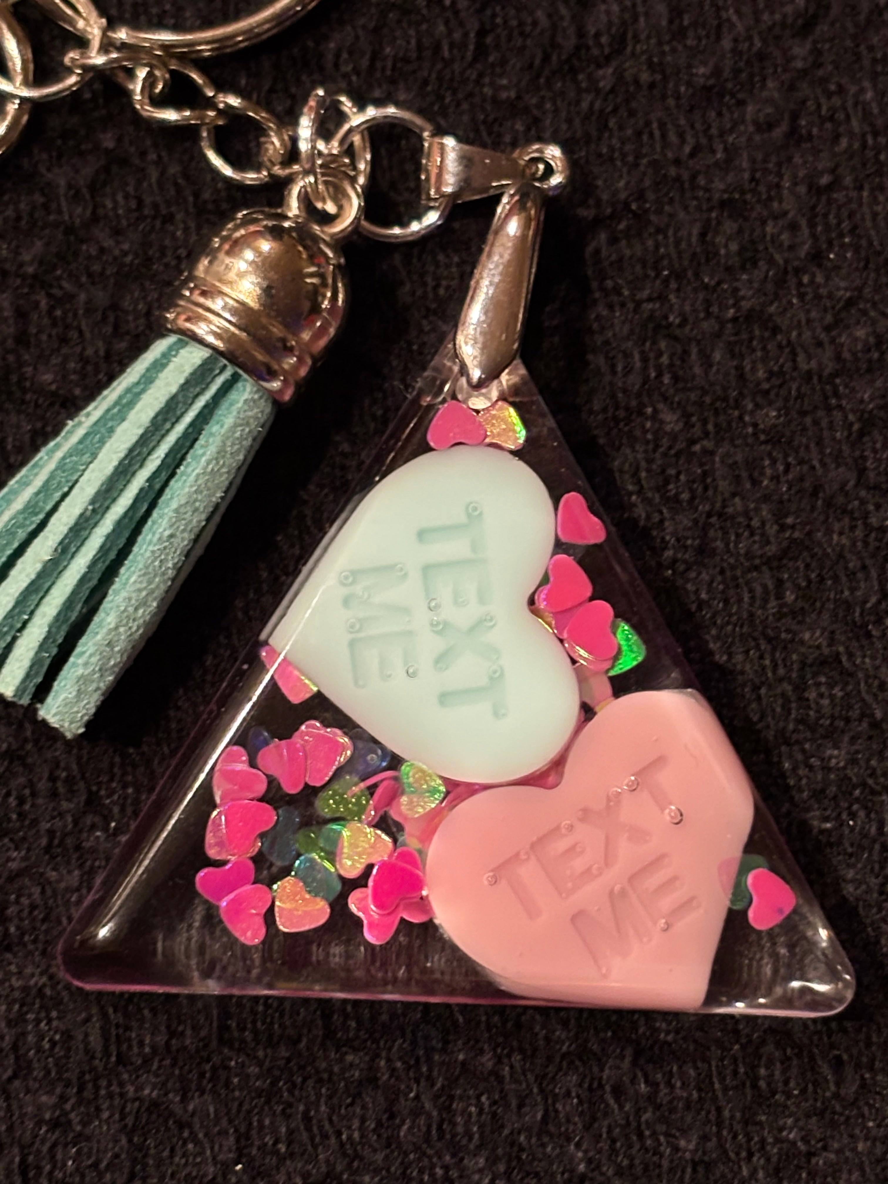 Resin Valentine Conversation Heart Key Ring/Bag Charm Triangle