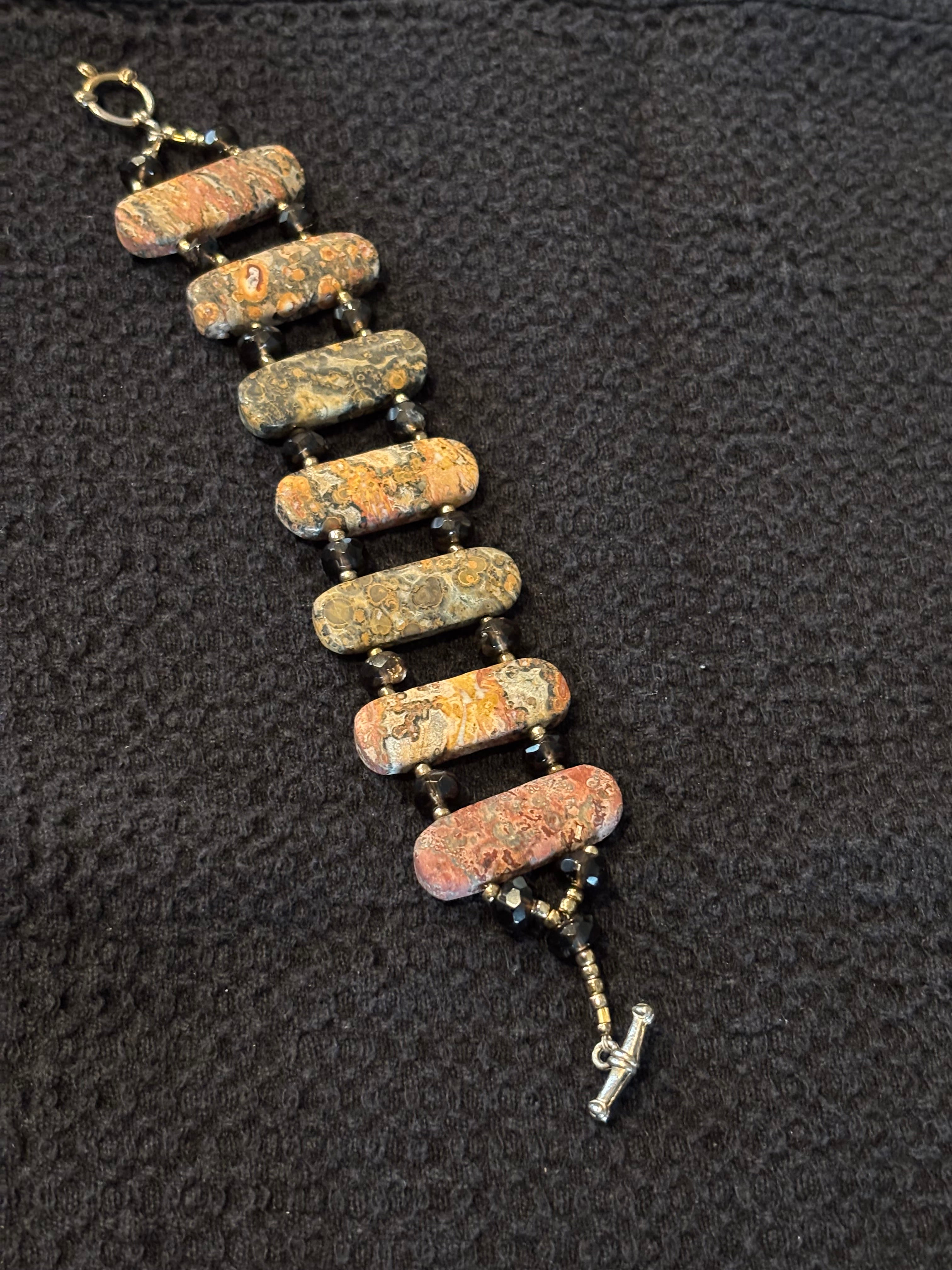 Earthy Stone Bracelet with Brown Czech Glass Beads, 7.5 Inch Handmade Natural Gemstone Bracelet, Rustic Boho Jewelry