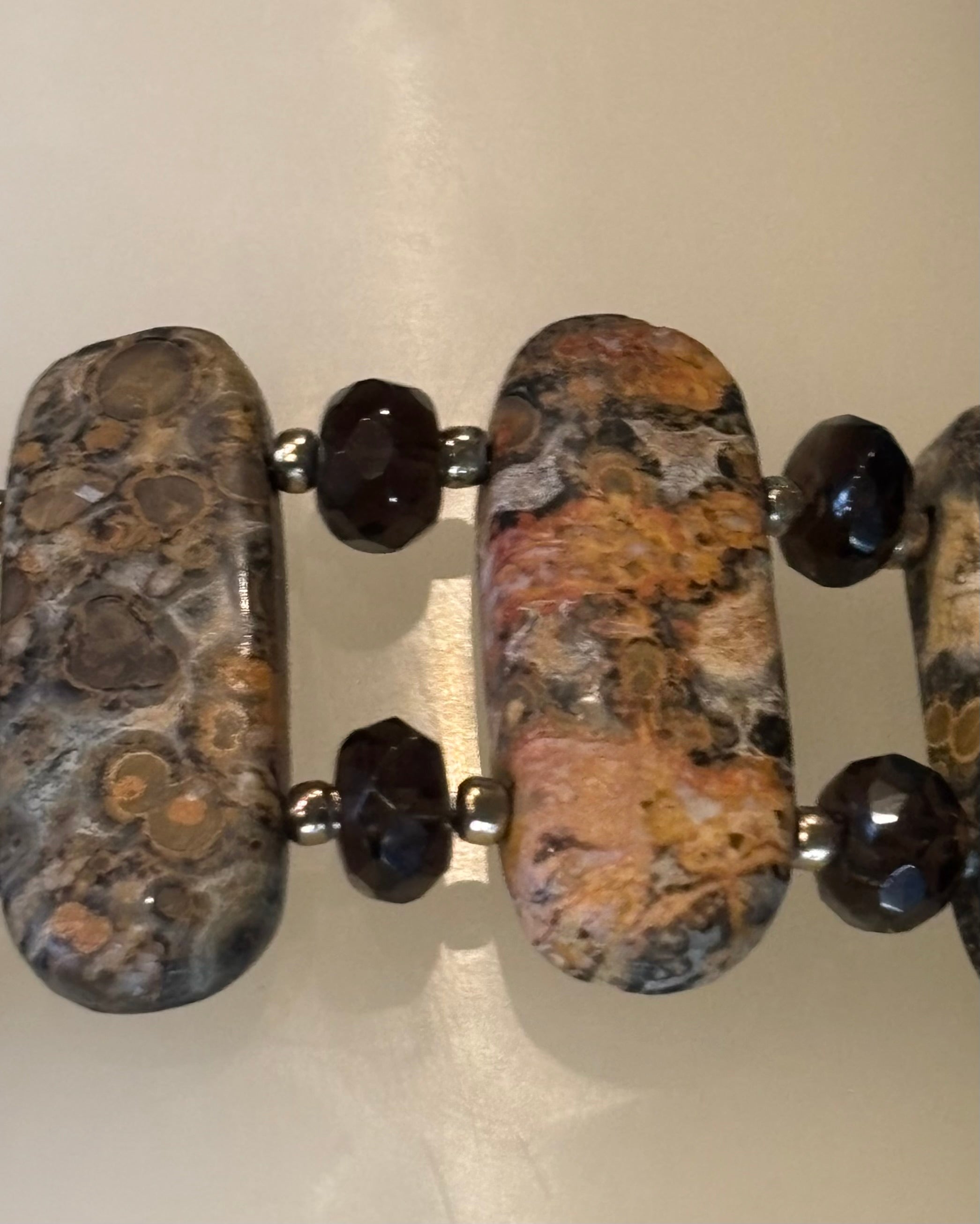 Earthy Stone Bracelet with Brown Czech Glass Beads, 7.5 Inch Handmade Natural Gemstone Bracelet, Rustic Boho Jewelry