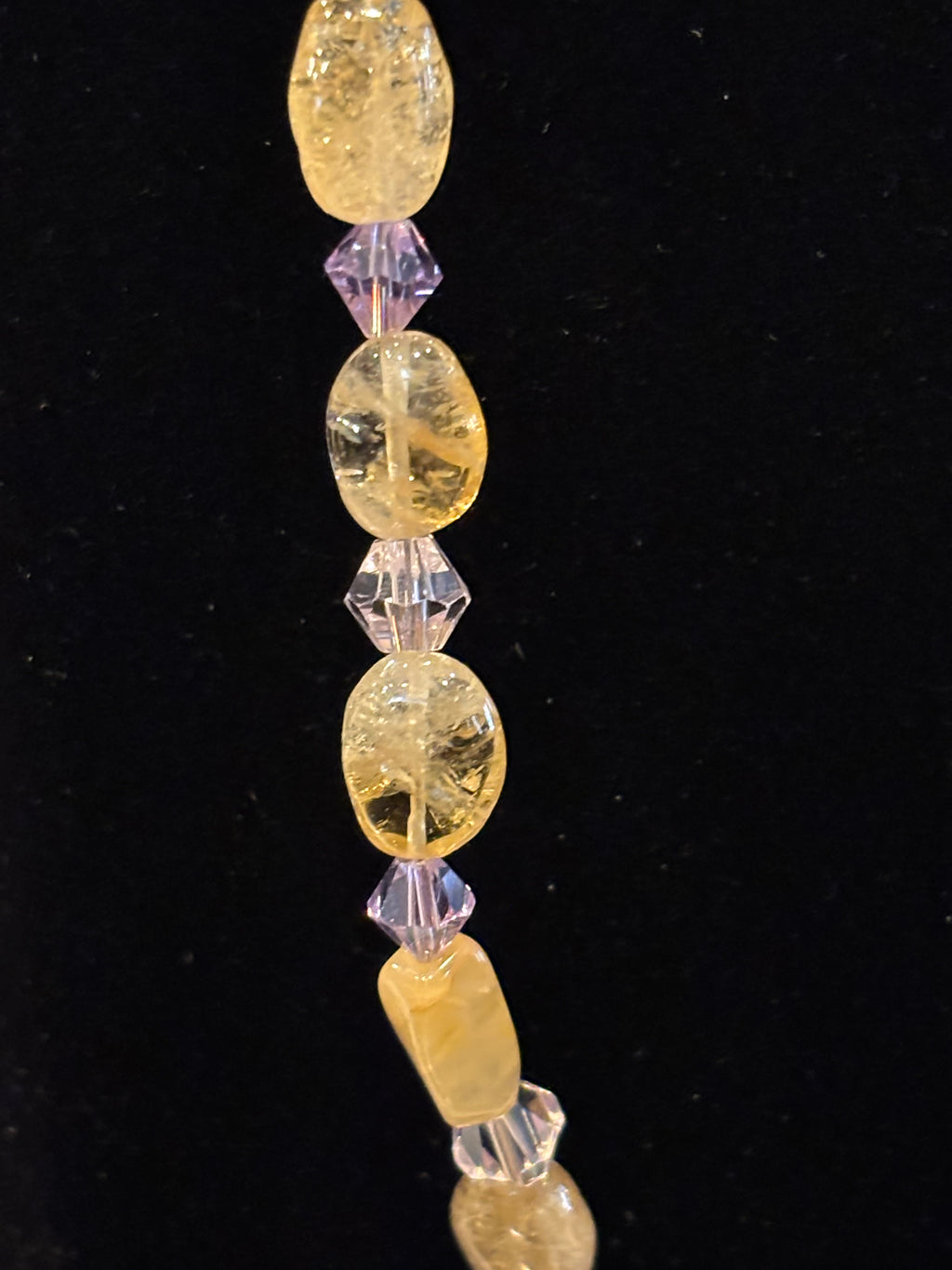 Citrine and Light Purple Crystal Bracelet, 7.25 Inch Gemstone Bracelet, Yellow Citrine Bracelet with Bicone Crystals, Handmade Jewelry Gift
