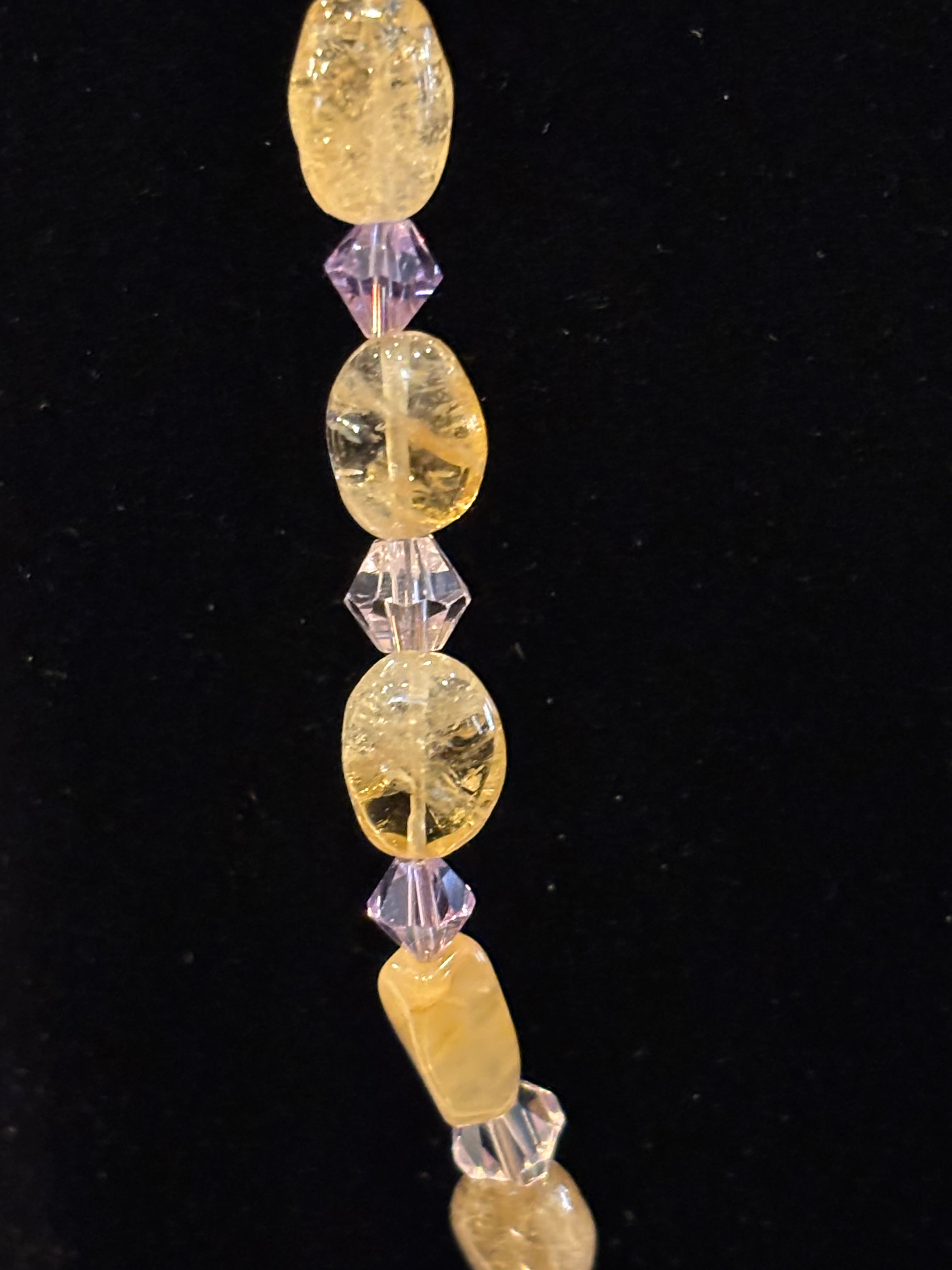 Citrine and Light Purple Crystal Bracelet, 7.25 Inch Gemstone Bracelet, Yellow Citrine Bracelet with Bicone Crystals, Handmade Jewelry Gift