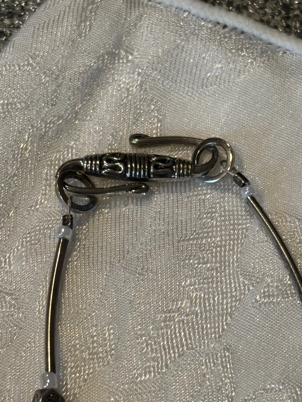 Hematite Necklace with Antiqued Silver Tube Beads, 20 Inch Minimalist Black Stone Necklace, Handmade Modern Jewelry