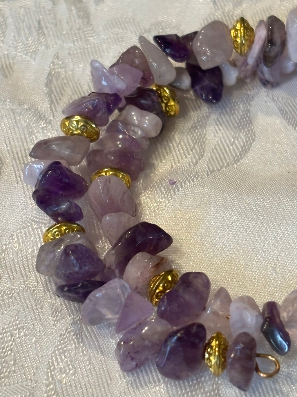 Amethyst Chip Wrap Bracelet with Gold Spacers, Purple Crystal Layered Bracelet, Boho Gemstone Jewelry