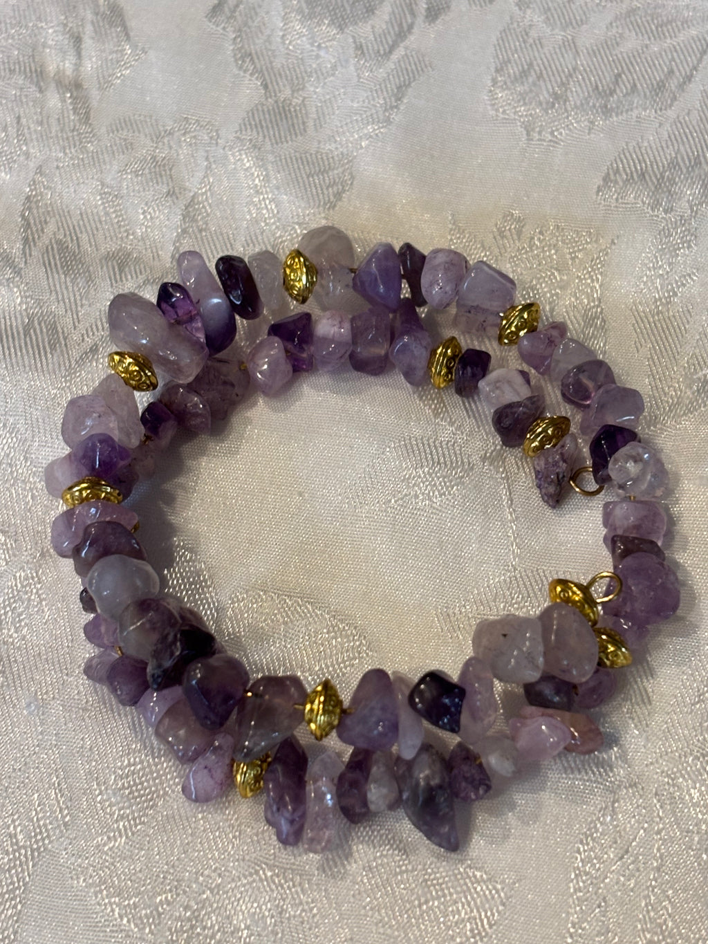 Amethyst Chip Wrap Bracelet with Gold Spacers, Purple Crystal Layered Bracelet, Boho Gemstone Jewelry