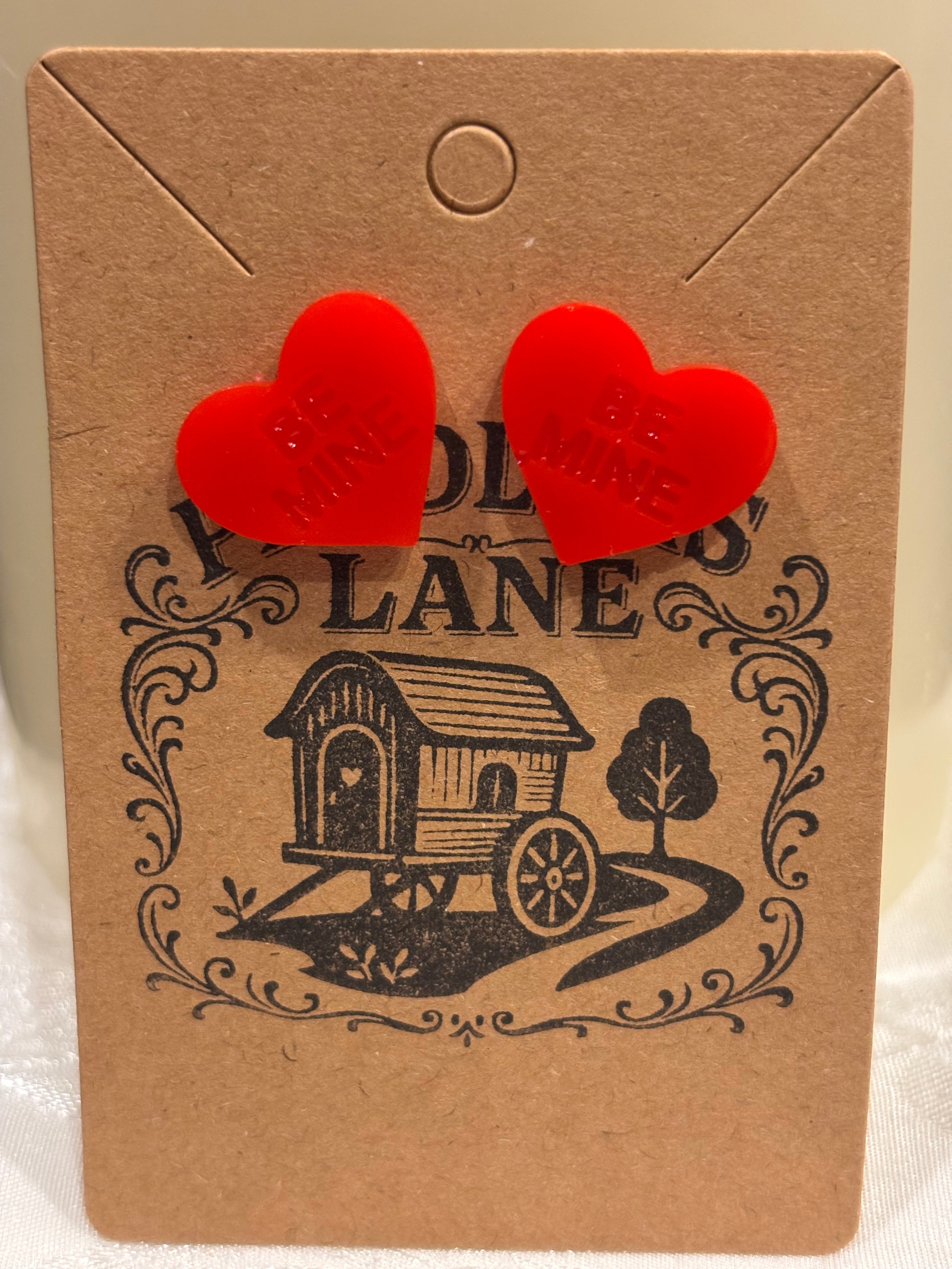 Conversation Heart Stud Earrings – Resin Heart Earrings, Valentine’s Day Jewelry, Cute Candy Heart Studs, Gift for Her