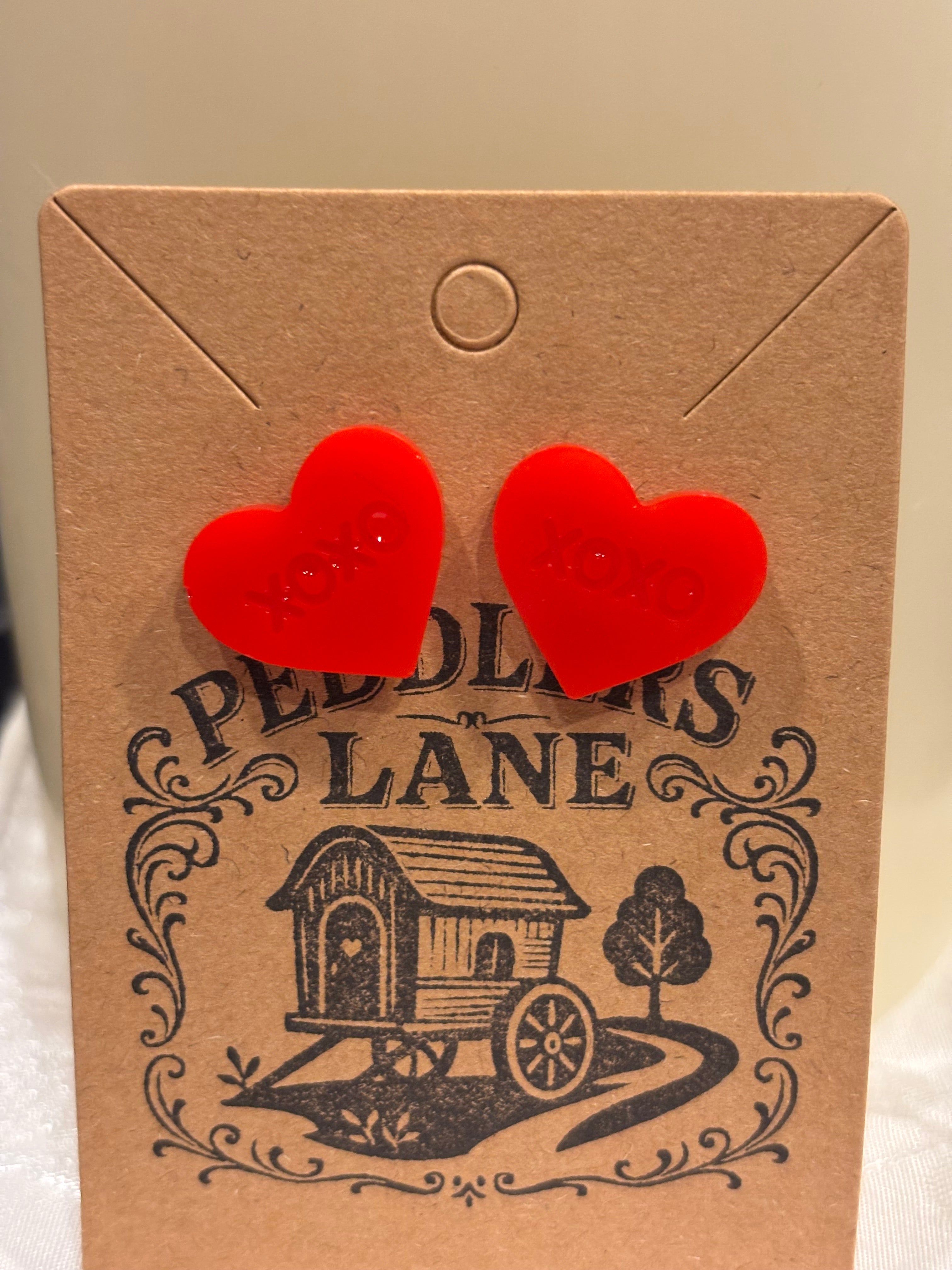 Conversation Heart Stud Earrings – Resin Heart Earrings, Valentine’s Day Jewelry, Cute Candy Heart Studs, Gift for Her