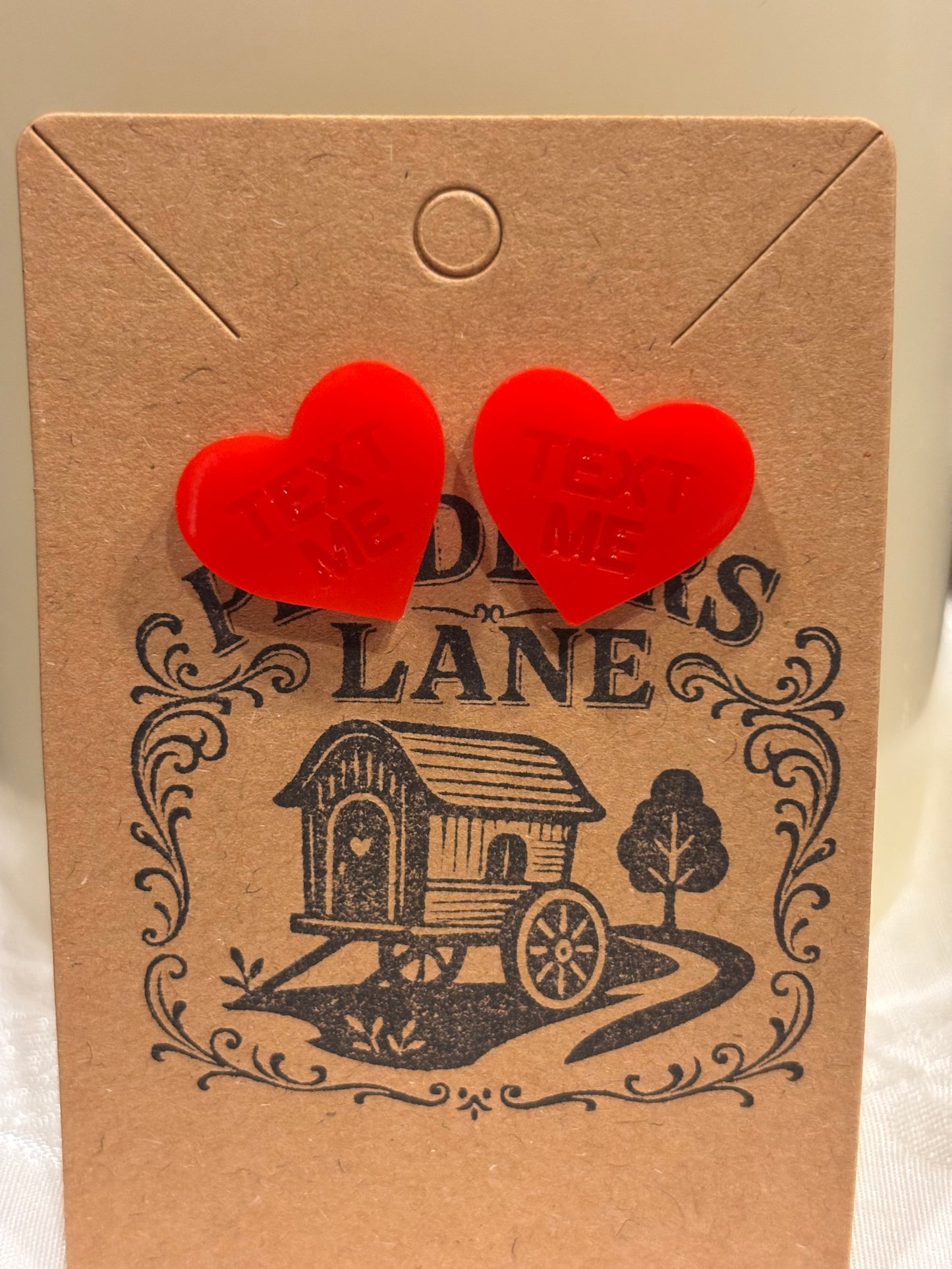 Conversation Heart Stud Earrings – Resin Heart Earrings, Valentine’s Day Jewelry, Cute Candy Heart Studs, Gift for Her