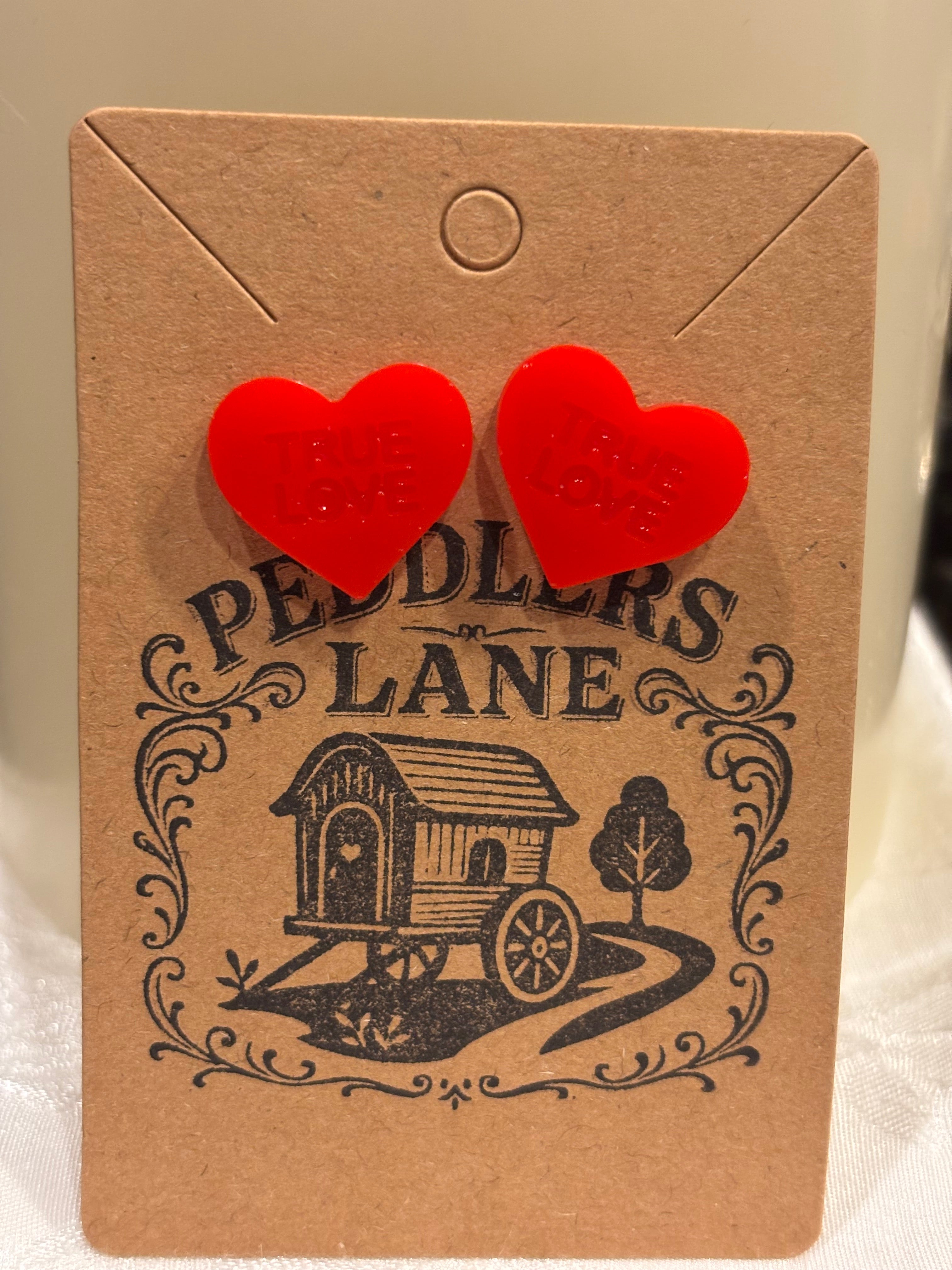 Conversation Heart Stud Earrings – Resin Heart Earrings, Valentine’s Day Jewelry, Cute Candy Heart Studs, Gift for Her