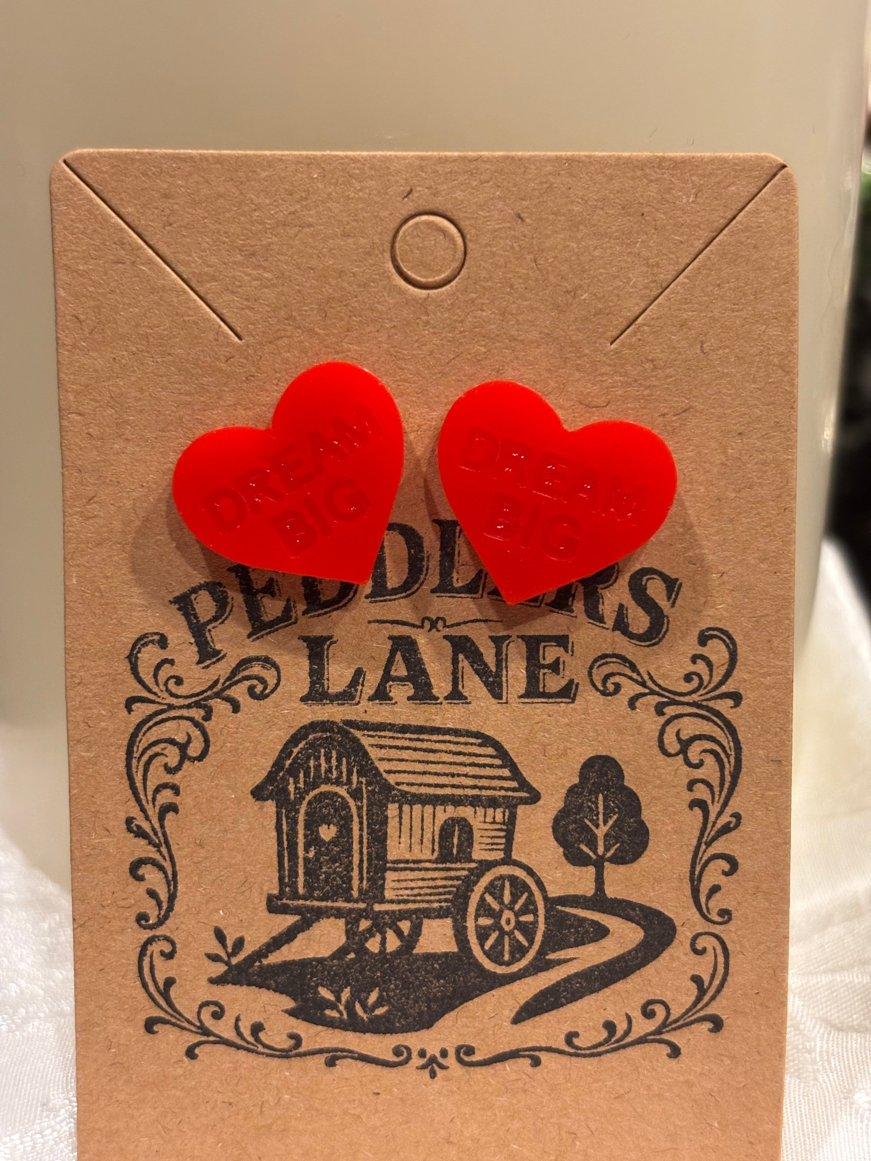 Conversation Heart Stud Earrings – Resin Heart Earrings, Valentine’s Day Jewelry, Cute Candy Heart Studs, Gift for Her