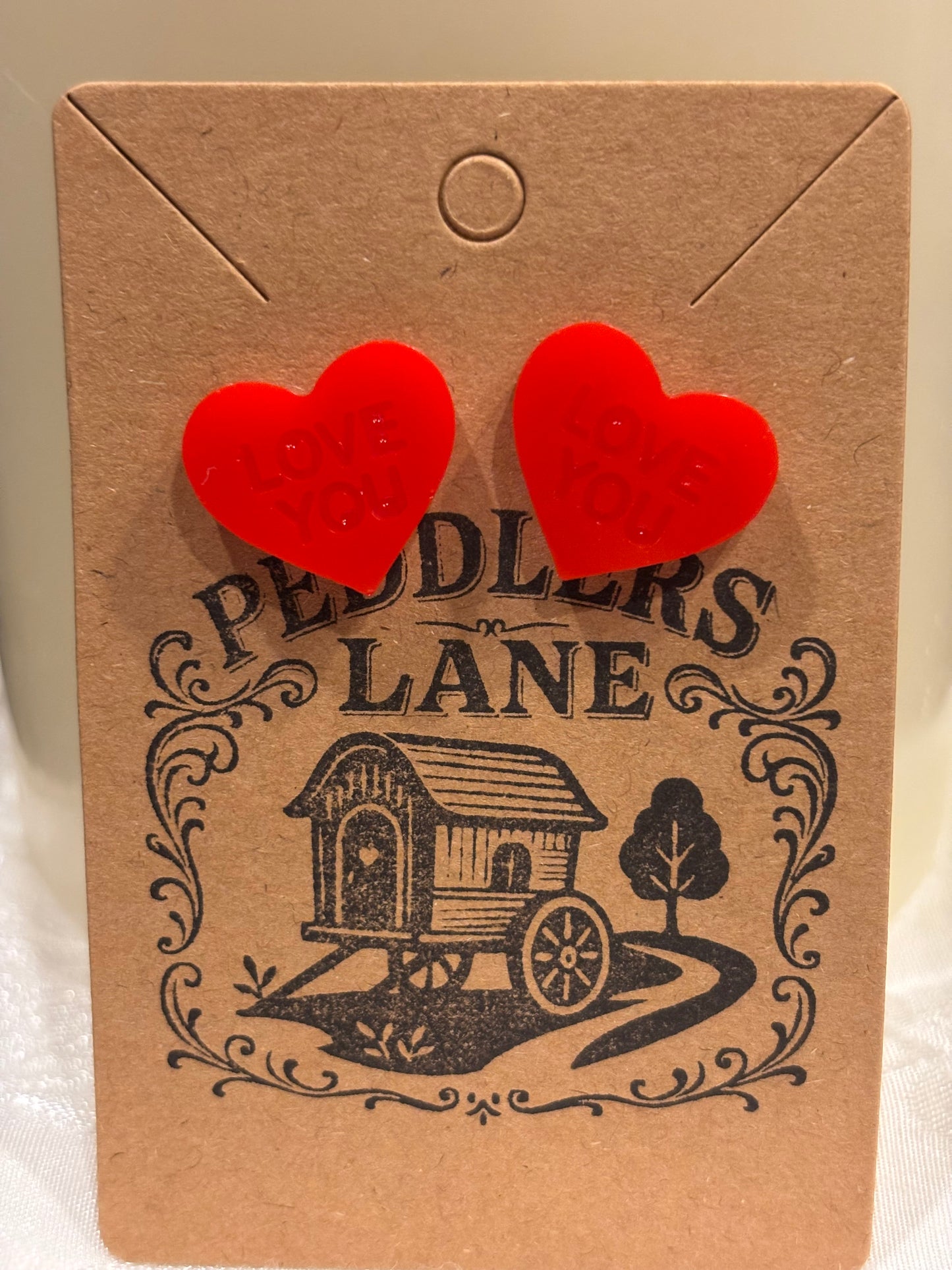 Conversation Heart Stud Earrings – Resin Heart Earrings, Valentine’s Day Jewelry, Cute Candy Heart Studs, Gift for Her