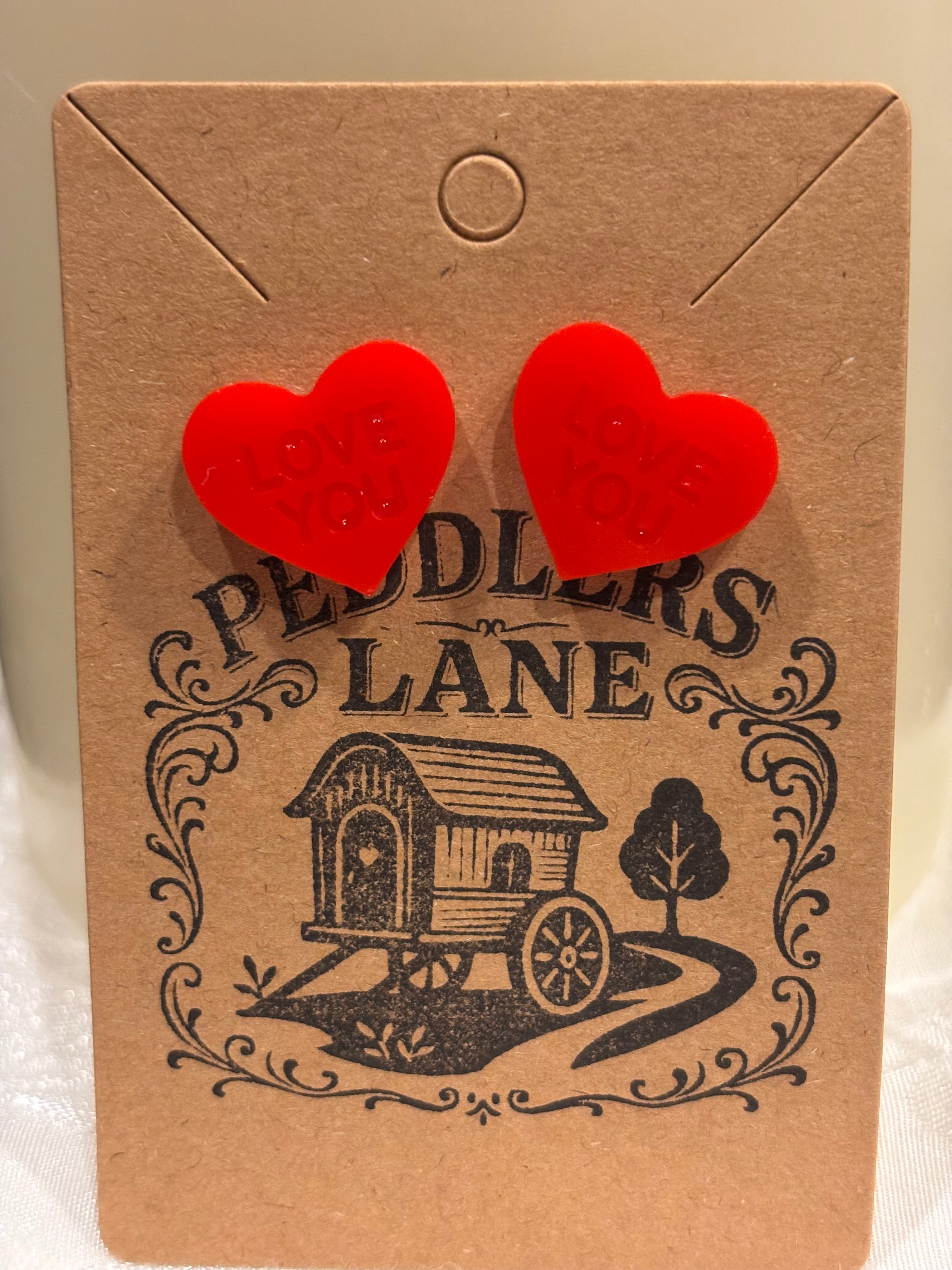 Conversation Heart Stud Earrings – Resin Heart Earrings, Valentine’s Day Jewelry, Cute Candy Heart Studs, Gift for Her