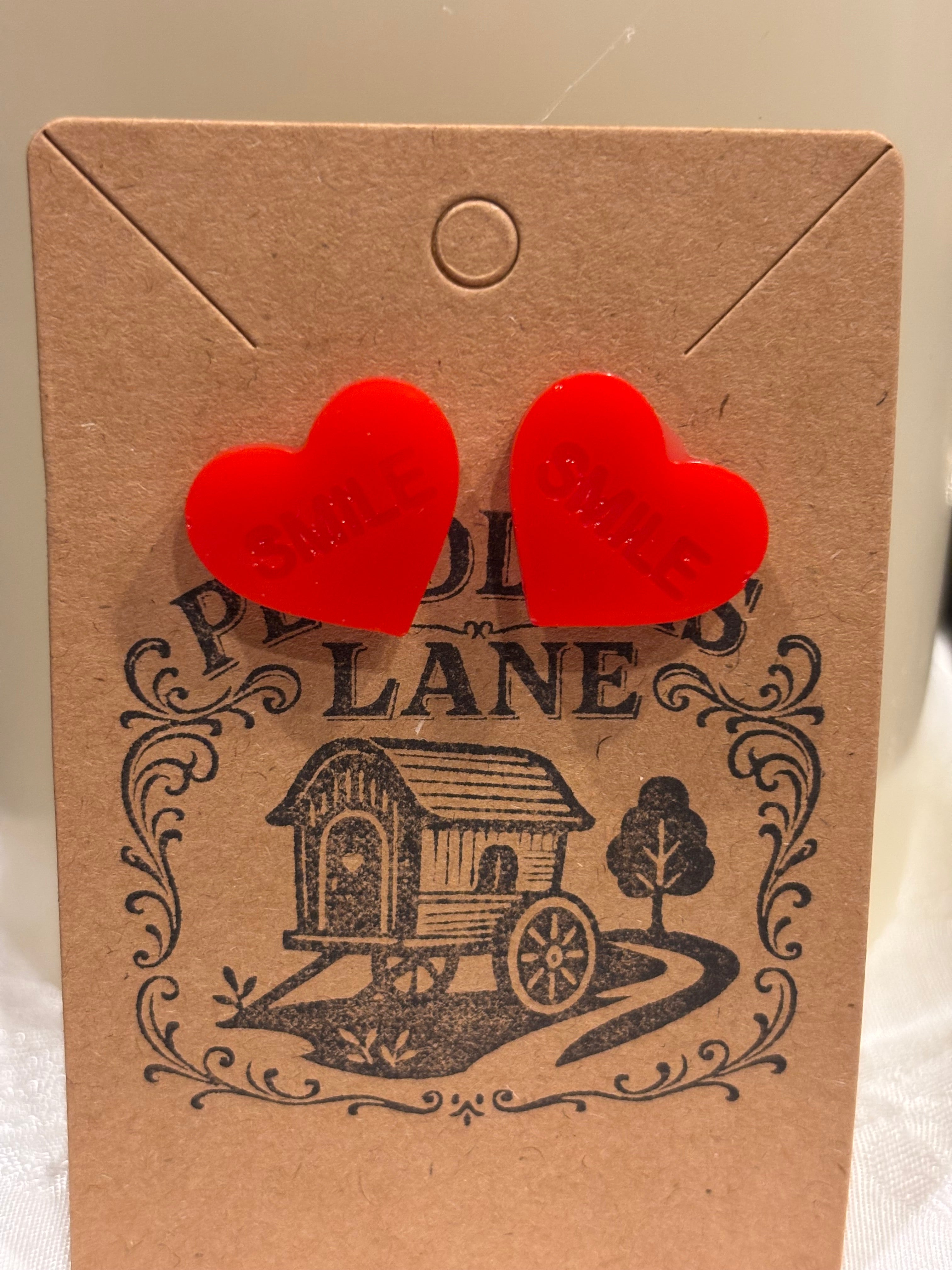 Conversation Heart Stud Earrings – Resin Heart Earrings, Valentine’s Day Jewelry, Cute Candy Heart Studs, Gift for Her