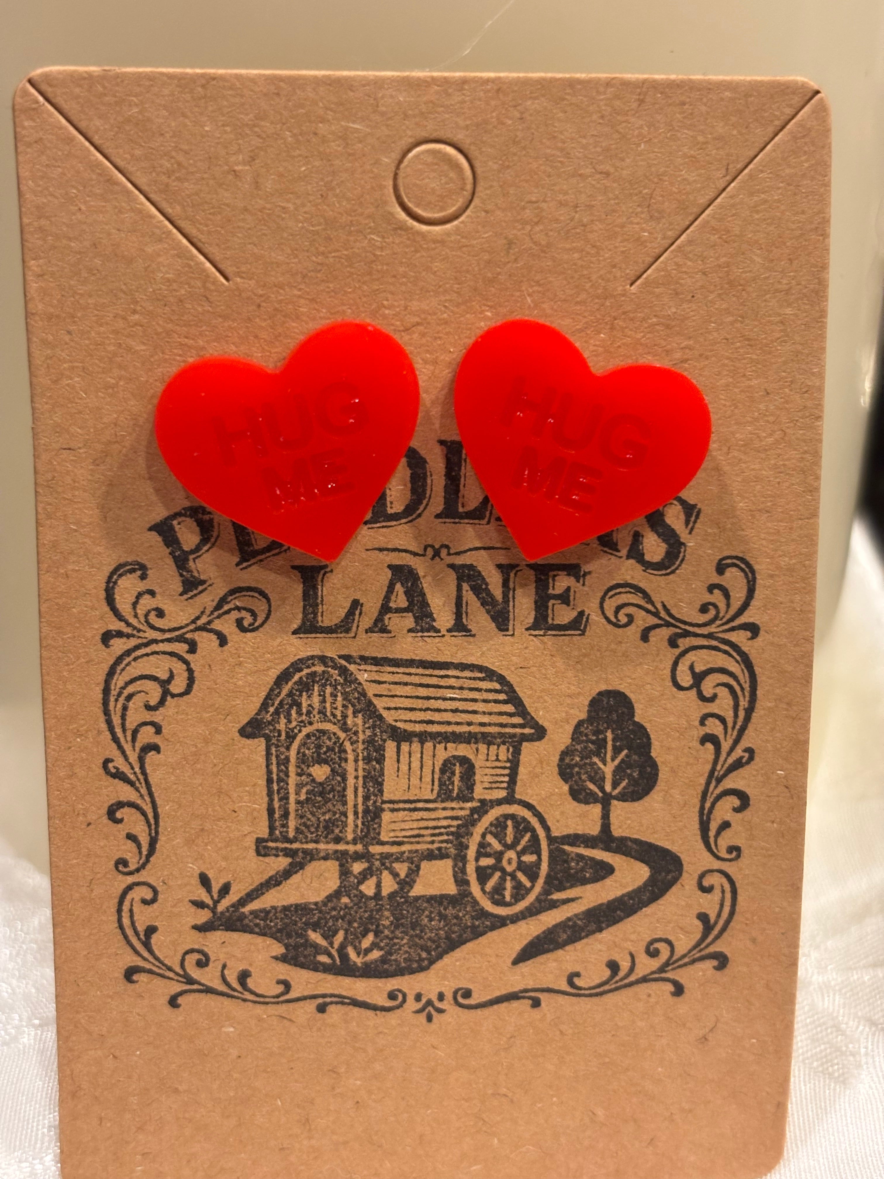 Conversation Heart Stud Earrings – Resin Heart Earrings, Valentine’s Day Jewelry, Cute Candy Heart Studs, Gift for Her