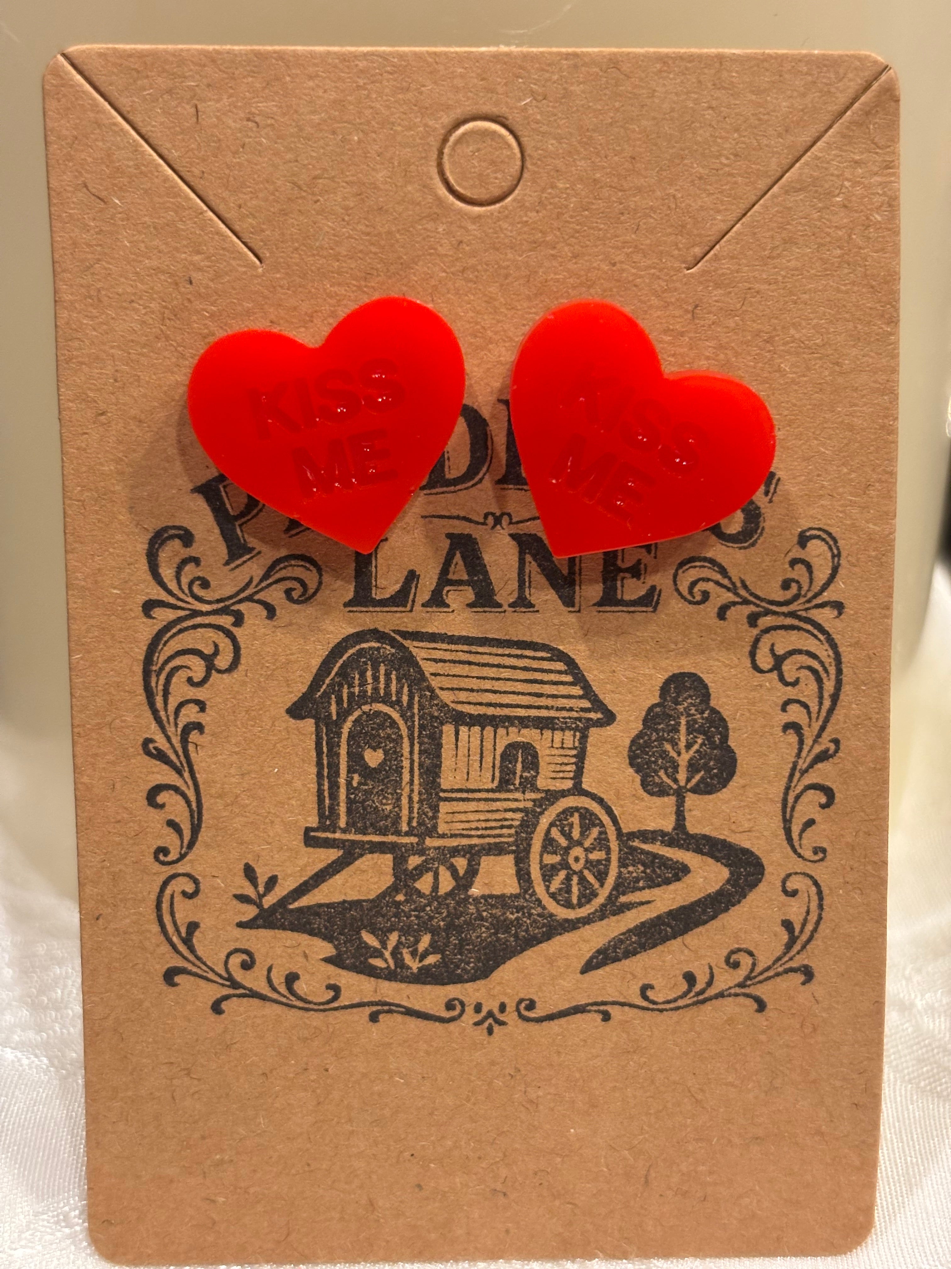 Conversation Heart Stud Earrings – Resin Heart Earrings, Valentine’s Day Jewelry, Cute Candy Heart Studs, Gift for Her