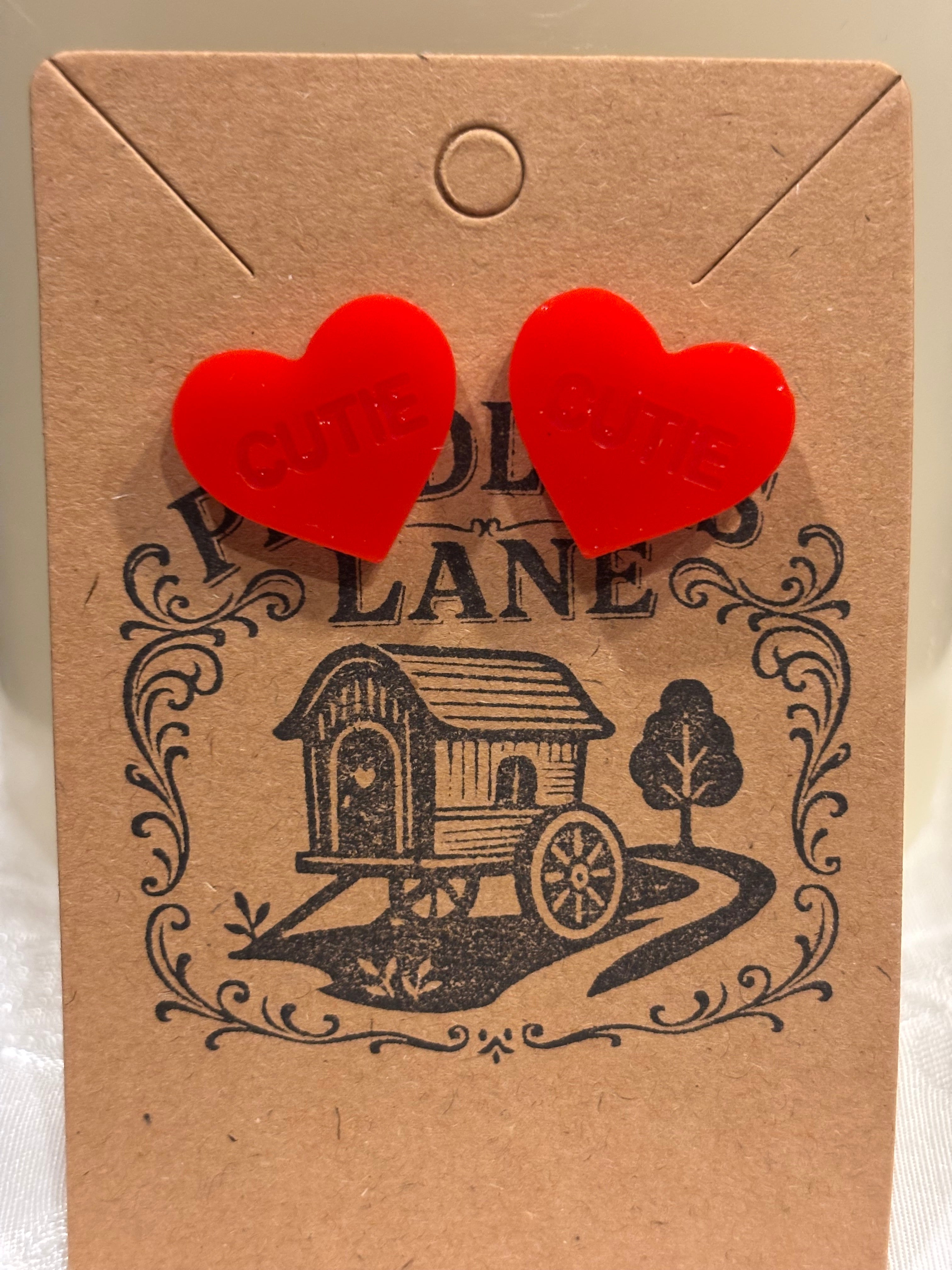 Conversation Heart Stud Earrings – Resin Heart Earrings, Valentine’s Day Jewelry, Cute Candy Heart Studs, Gift for Her