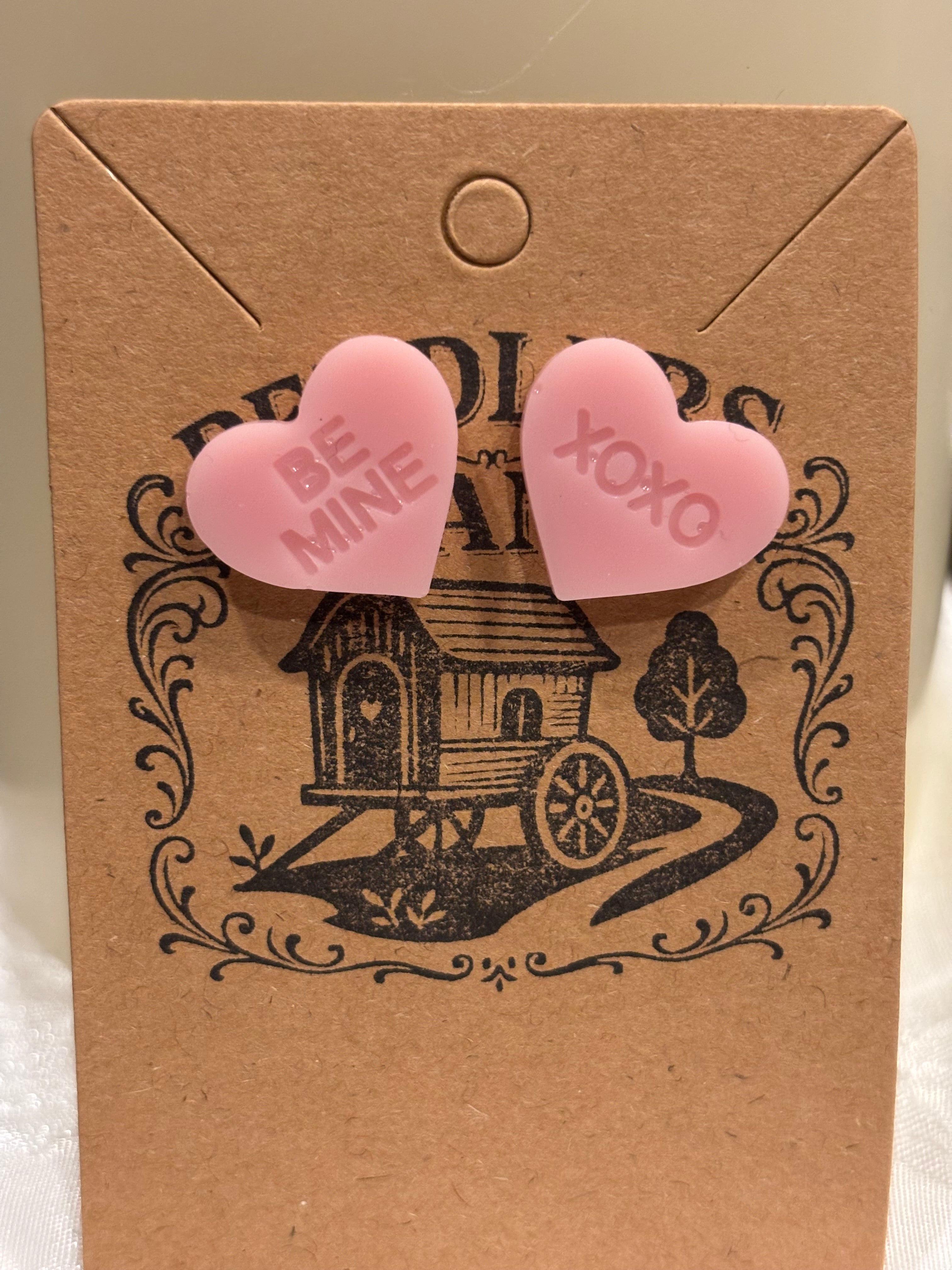 Conversation Heart Stud Earrings – Resin Heart Earrings, Valentine’s Day Jewelry, Cute Candy Heart Studs, Gift for Her