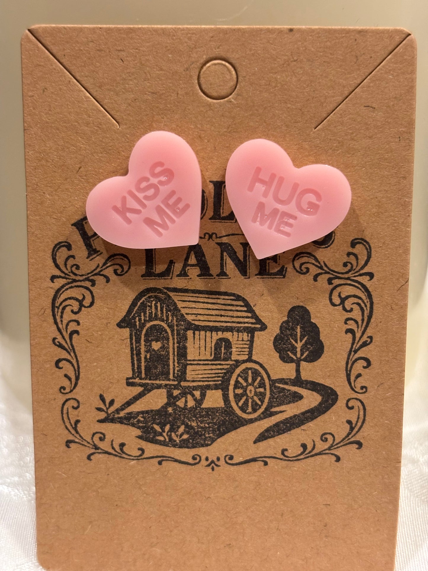 Conversation Heart Stud Earrings – Resin Heart Earrings, Valentine’s Day Jewelry, Cute Candy Heart Studs, Gift for Her