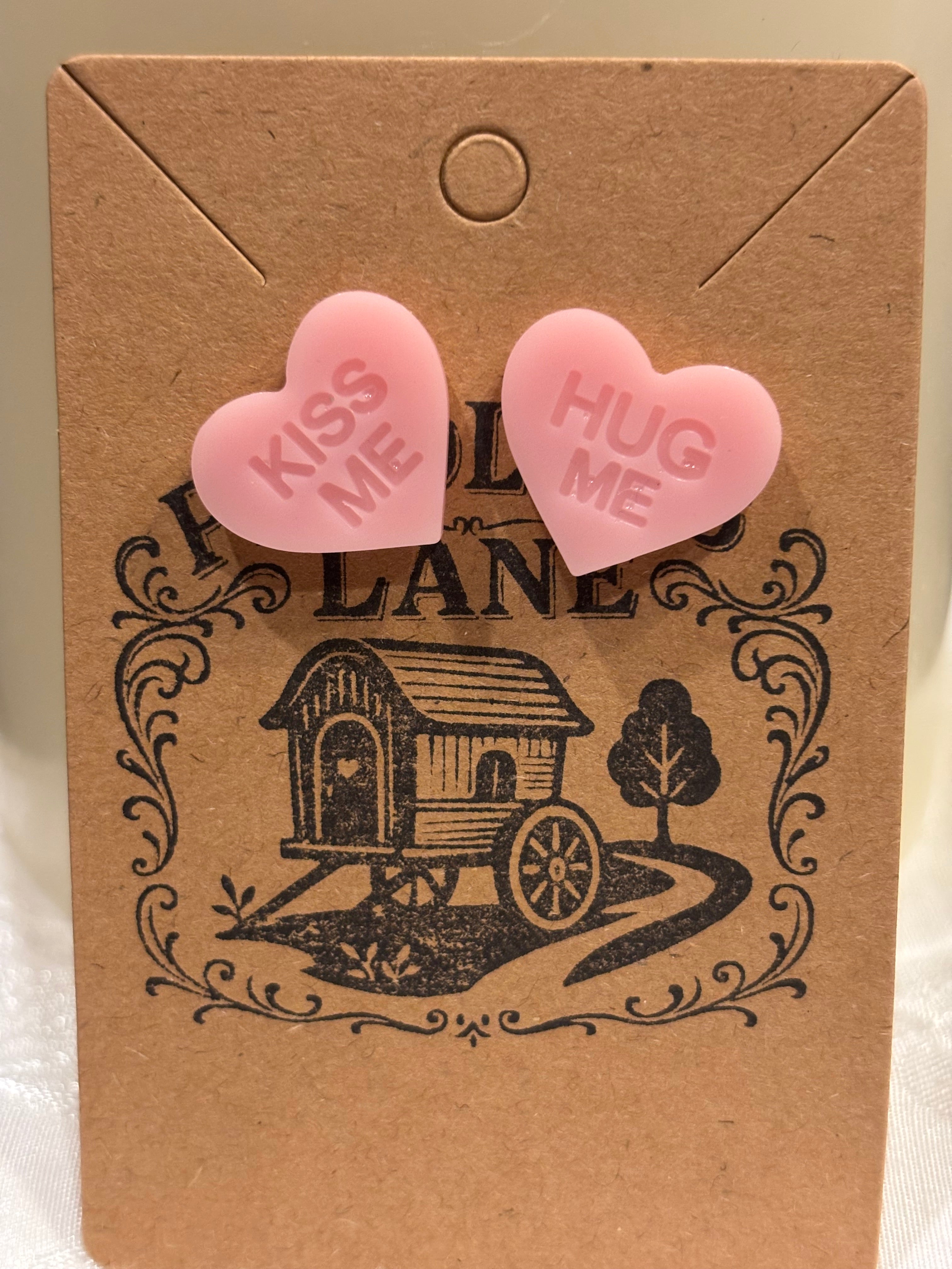 Conversation Heart Stud Earrings – Resin Heart Earrings, Valentine’s Day Jewelry, Cute Candy Heart Studs, Gift for Her