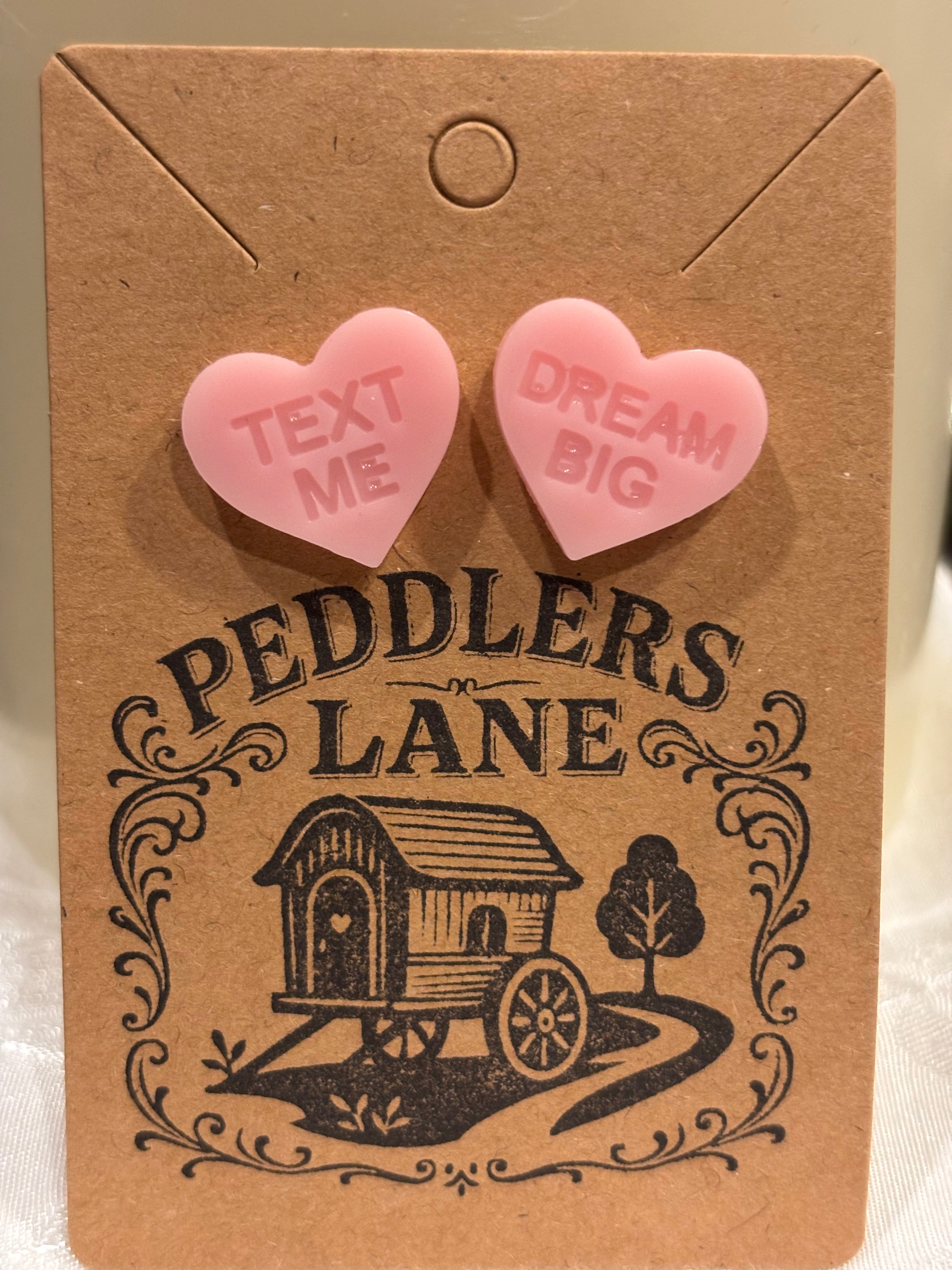 Conversation Heart Stud Earrings – Resin Heart Earrings, Valentine’s Day Jewelry, Cute Candy Heart Studs, Gift for Her