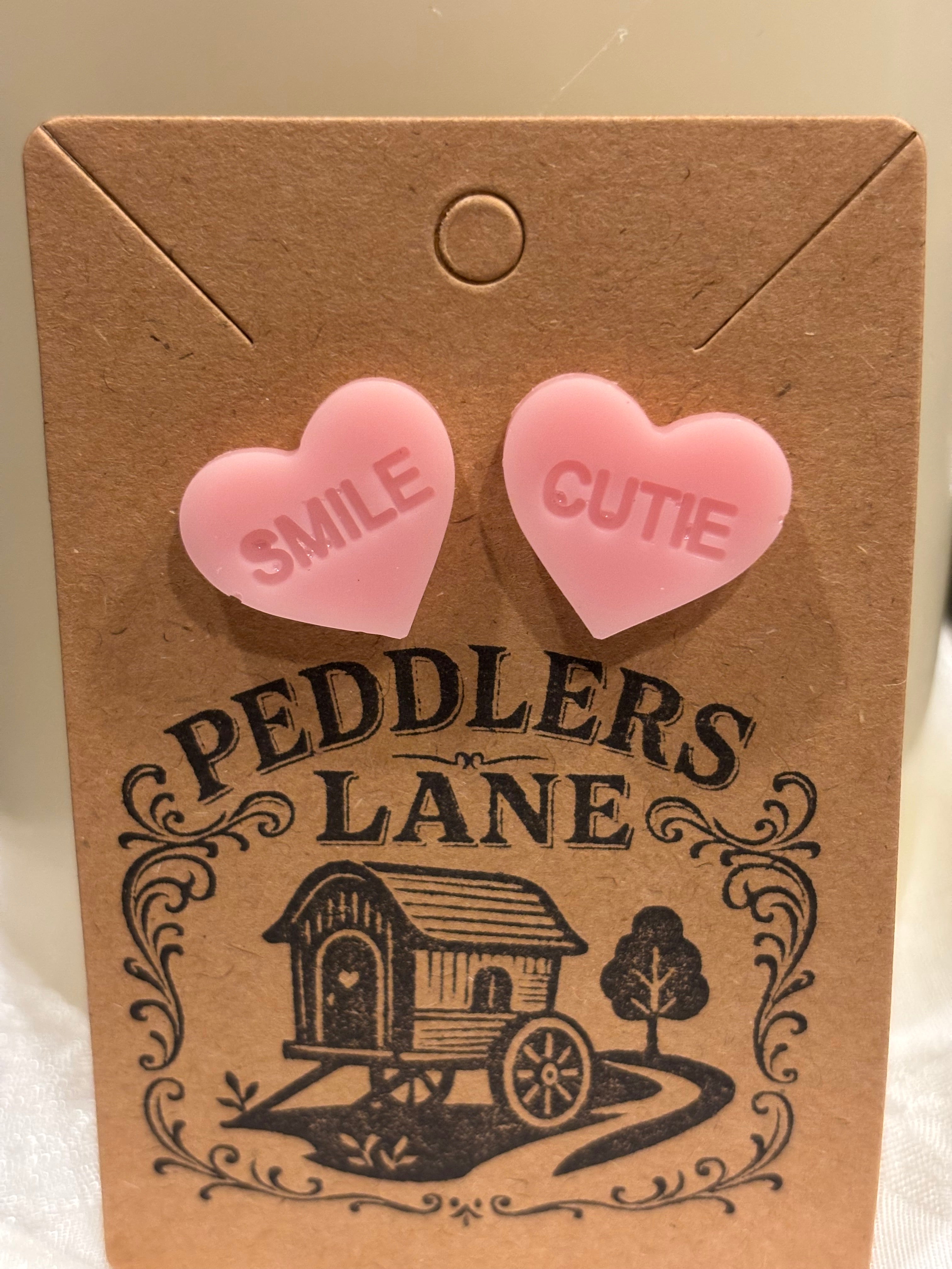 Conversation Heart Stud Earrings – Resin Heart Earrings, Valentine’s Day Jewelry, Cute Candy Heart Studs, Gift for Her