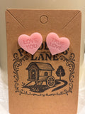 Conversation Heart Stud Earrings – Resin Heart Earrings, Valentine’s Day Jewelry, Cute Candy Heart Studs, Gift for Her