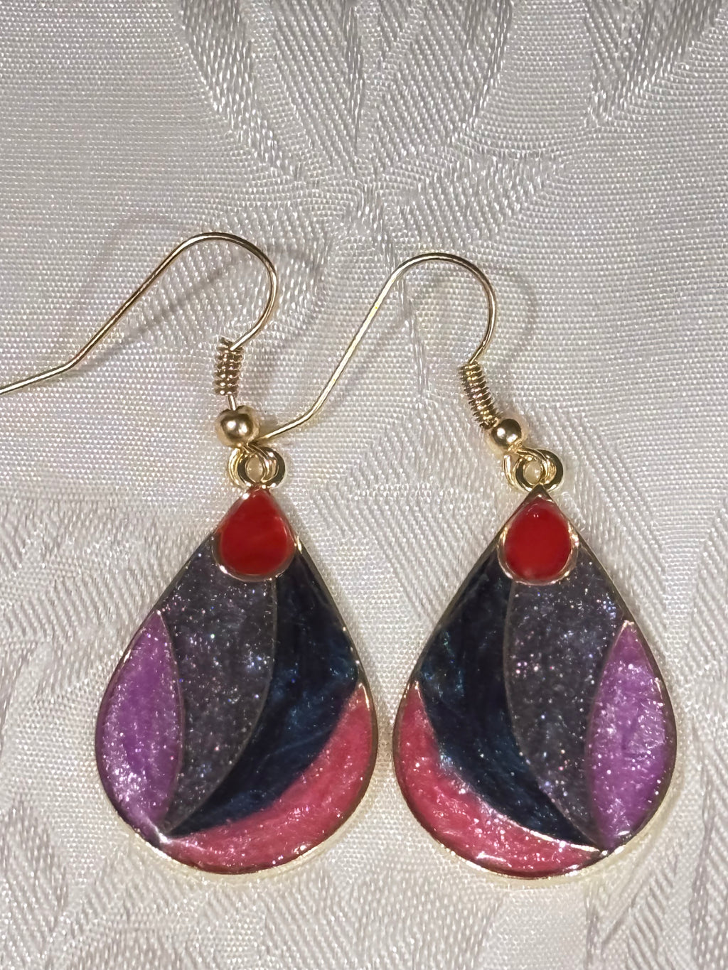 Teardrop Resin Earrings, Pink Purple Navy Swirl Dangle Earrings, Glitter Resin Jewelry, Lightweight Statement Earrings, Handmade Gift