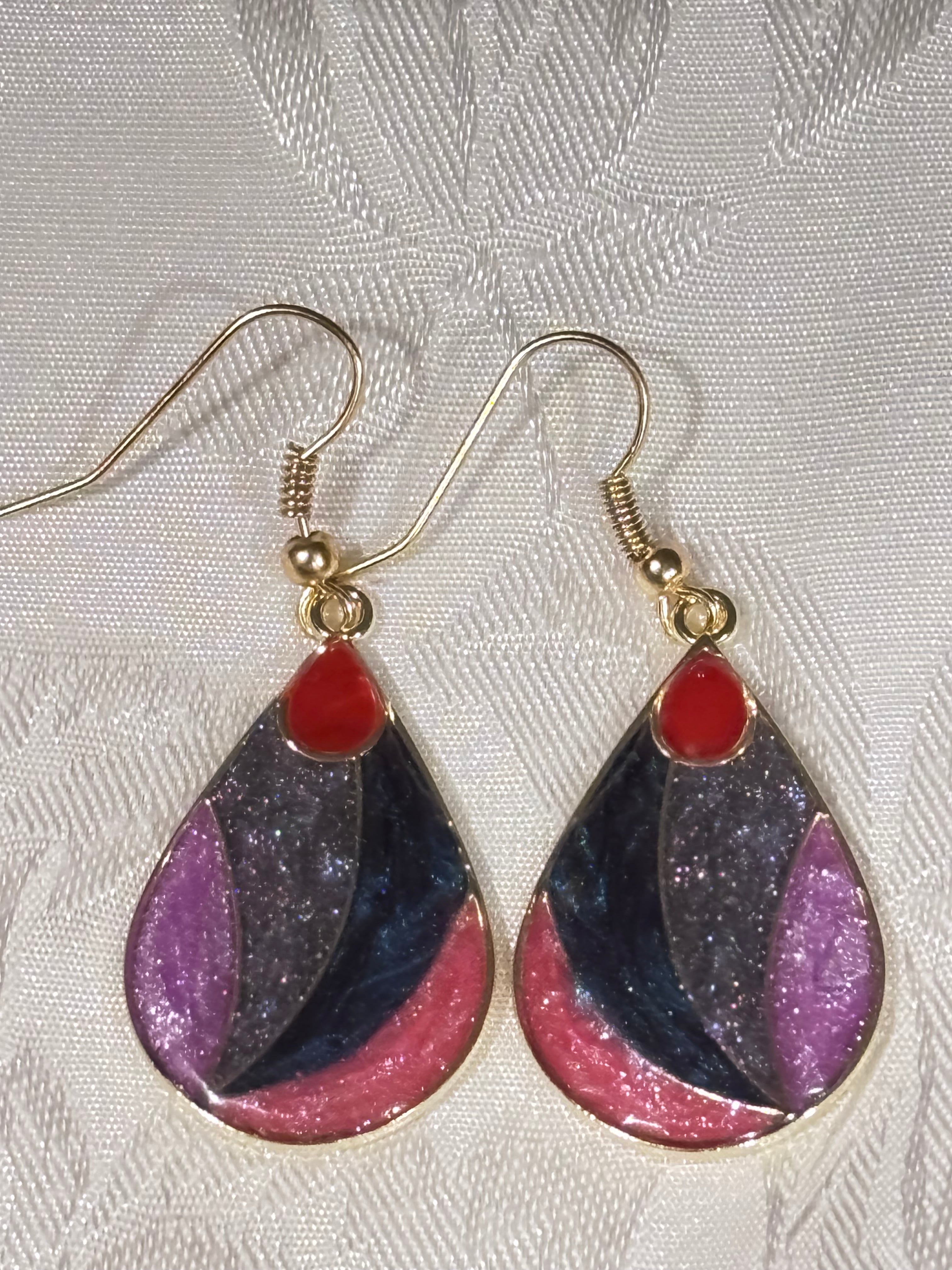Teardrop Resin Earrings, Pink Purple Navy Swirl Dangle Earrings, Glitter Resin Jewelry, Lightweight Statement Earrings, Handmade Gift