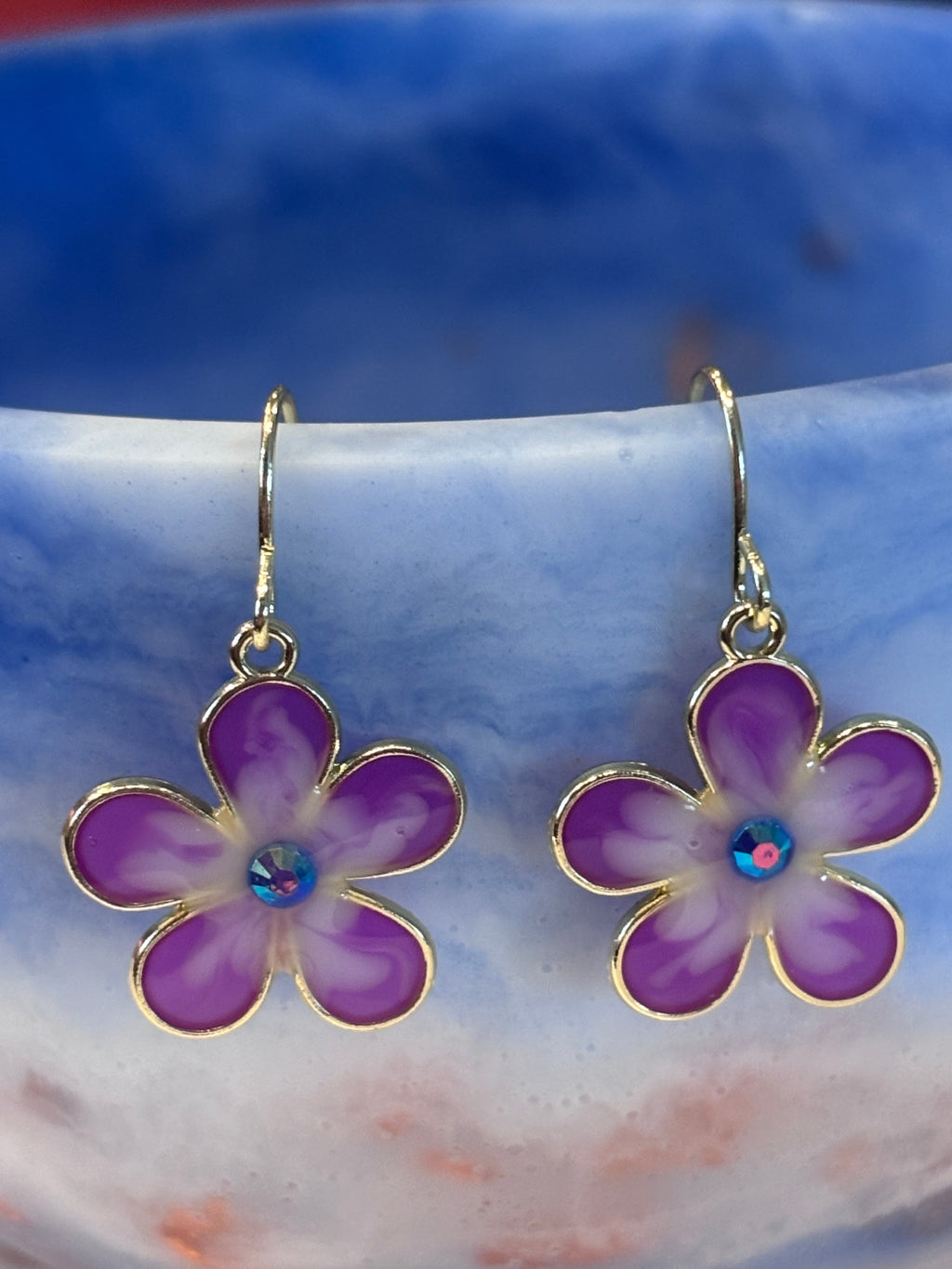Purple Daisy Flower Dangle Earrings, Cute Floral Earrings, Spring Flower Jewelry, Pink Purple Daisy Earrings, Gift for Her