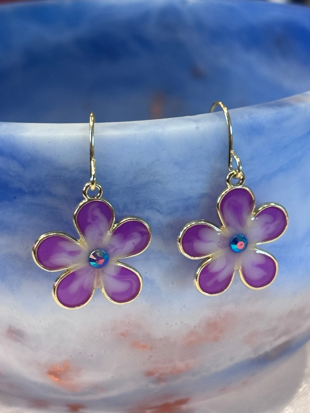 Purple Daisy Flower Dangle Earrings, Cute Floral Earrings, Spring Flower Jewelry, Pink Purple Daisy Earrings, Gift for Her
