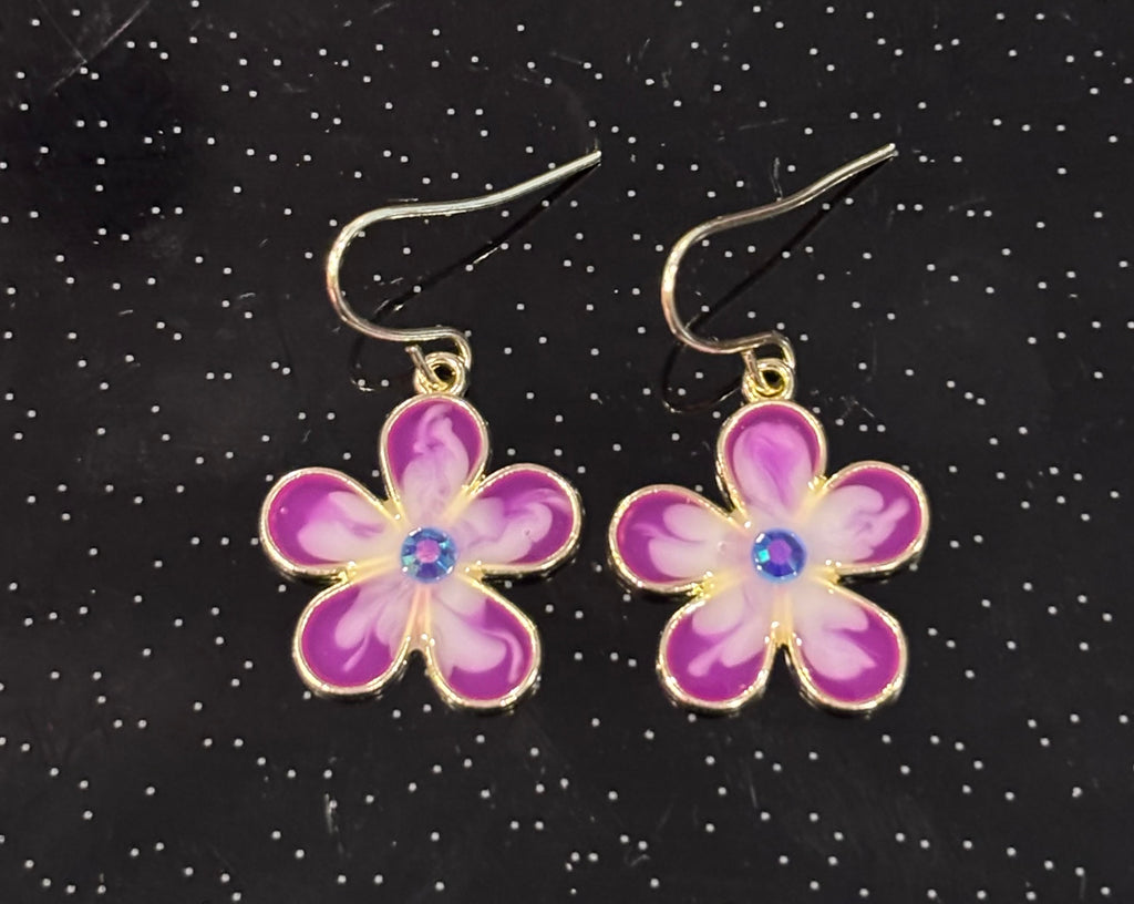 Purple Daisy Flower Dangle Earrings, Cute Floral Earrings, Spring Flower Jewelry, Pink Purple Daisy Earrings, Gift for Her