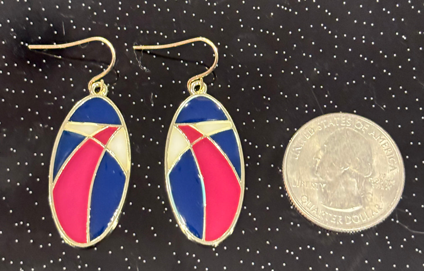 Retro Color Block Oval Dangle Earrings, Red White Blue Geometric Earrings, Art Deco Inspired Statement Jewelry, Bold Modern Earrings