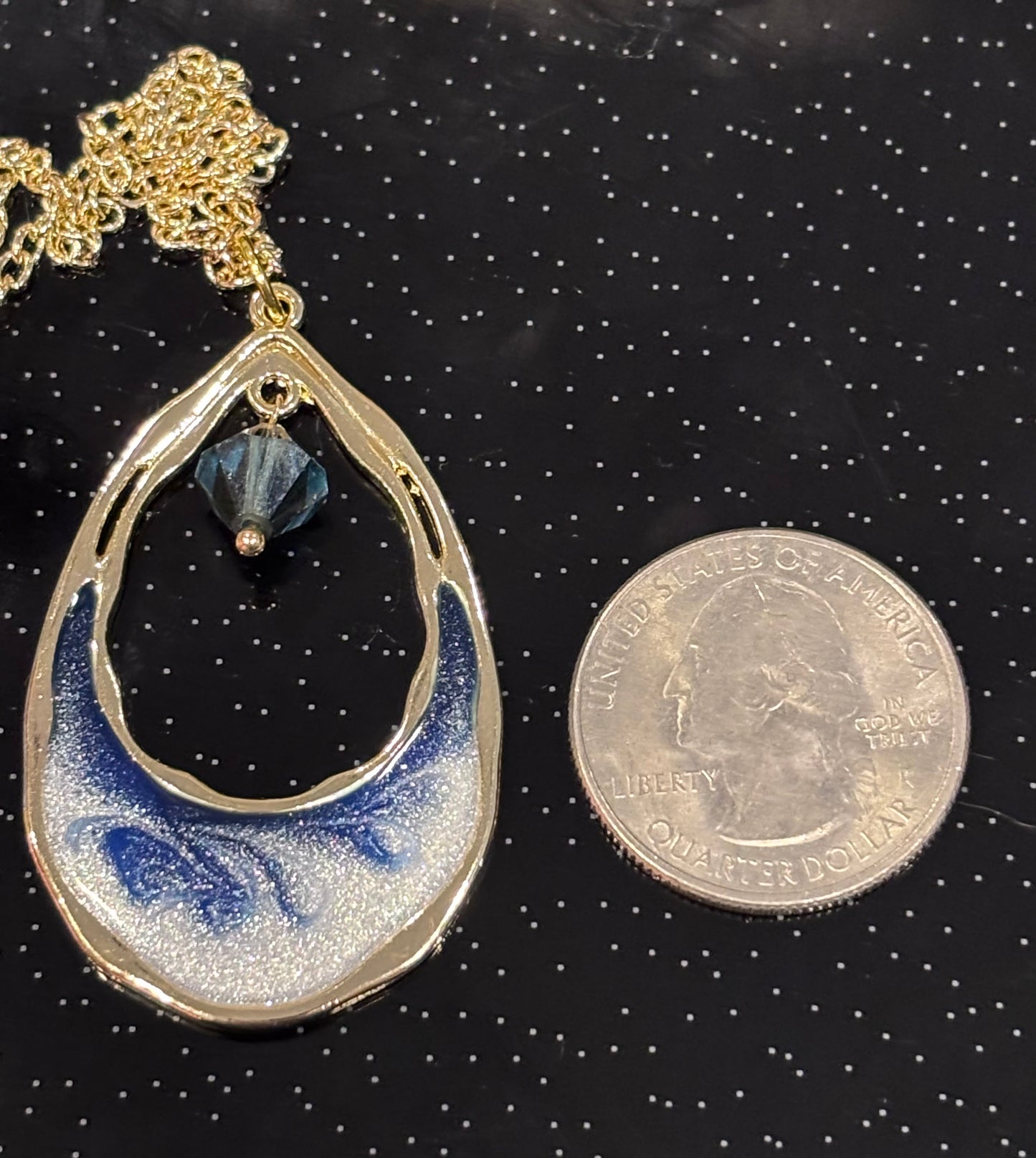 Ocean Resin Necklace, Blue Teardrop Pendant Necklace, Coastal Jewelry, Light & Deep Ocean Styles, Gold Frame Crystal Necklace, Beach Gift