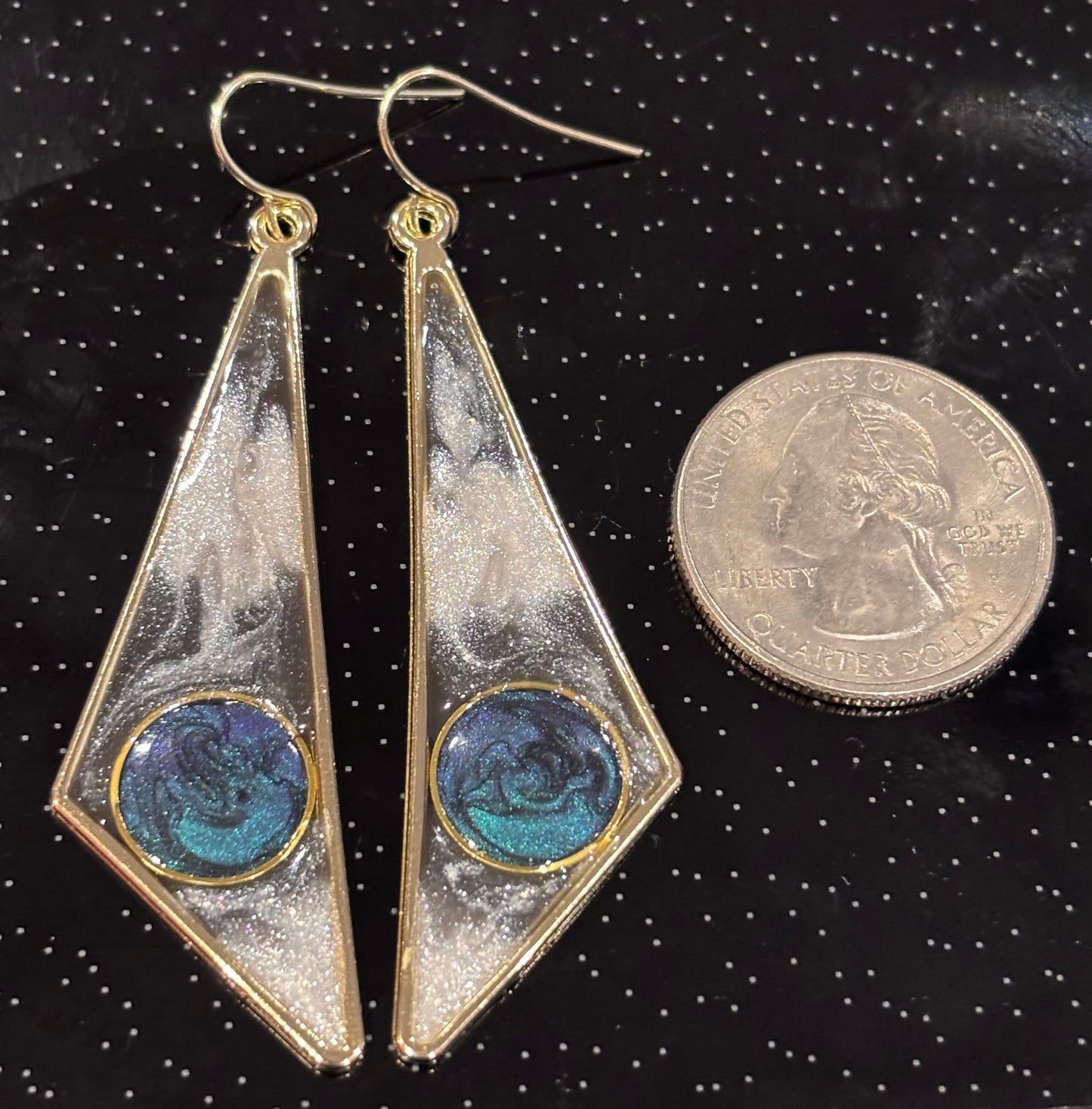 Geometric Galaxy Dangle Earrings, Celestial Statement Earrings, Long Triangle Earrings, Modern Resin Jewelry, Gold Drop Earrings