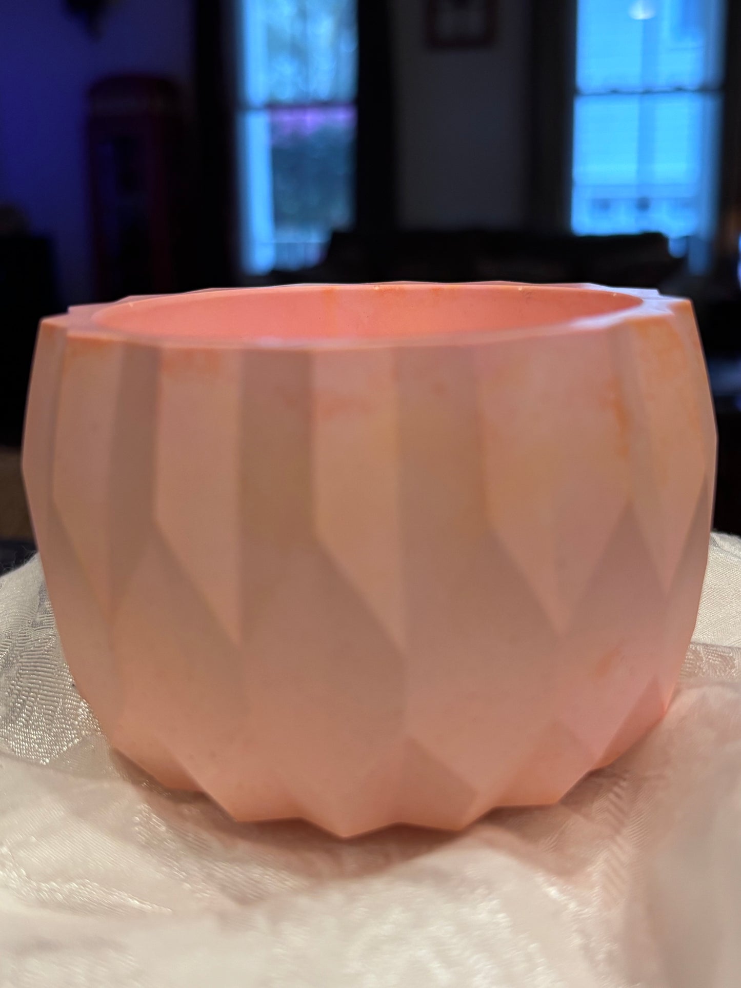 Blush Pink/Coral Ceramic Resin Jewelry Dish, Faceted Trinket Bowl, Planter, Handmade Vanity Decor, Minimalist Catchall Dish