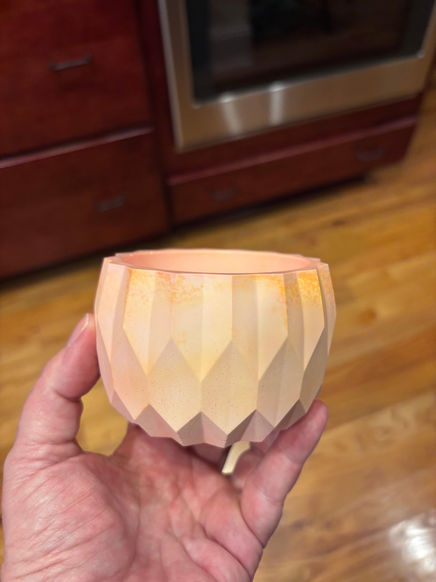 Blush Pink/Coral Ceramic Resin Jewelry Dish, Faceted Trinket Bowl, Planter, Handmade Vanity Decor, Minimalist Catchall Dish