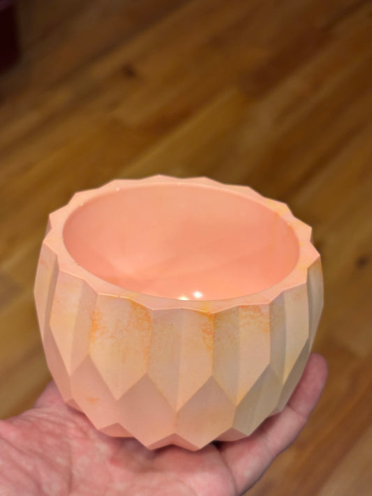 Blush Pink/Coral Ceramic Resin Jewelry Dish, Faceted Trinket Bowl, Planter, Handmade Vanity Decor, Minimalist Catchall Dish