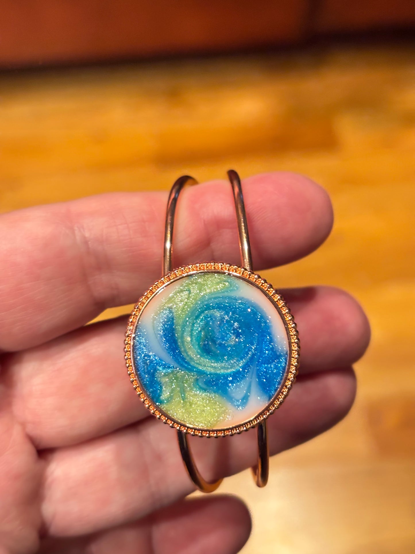Ocean Swirl Resin Cuff Bracelet, Blue Green Coastal Jewelry, Beach Inspired Bangle, Summer Statement Bracelet, Gift for Her