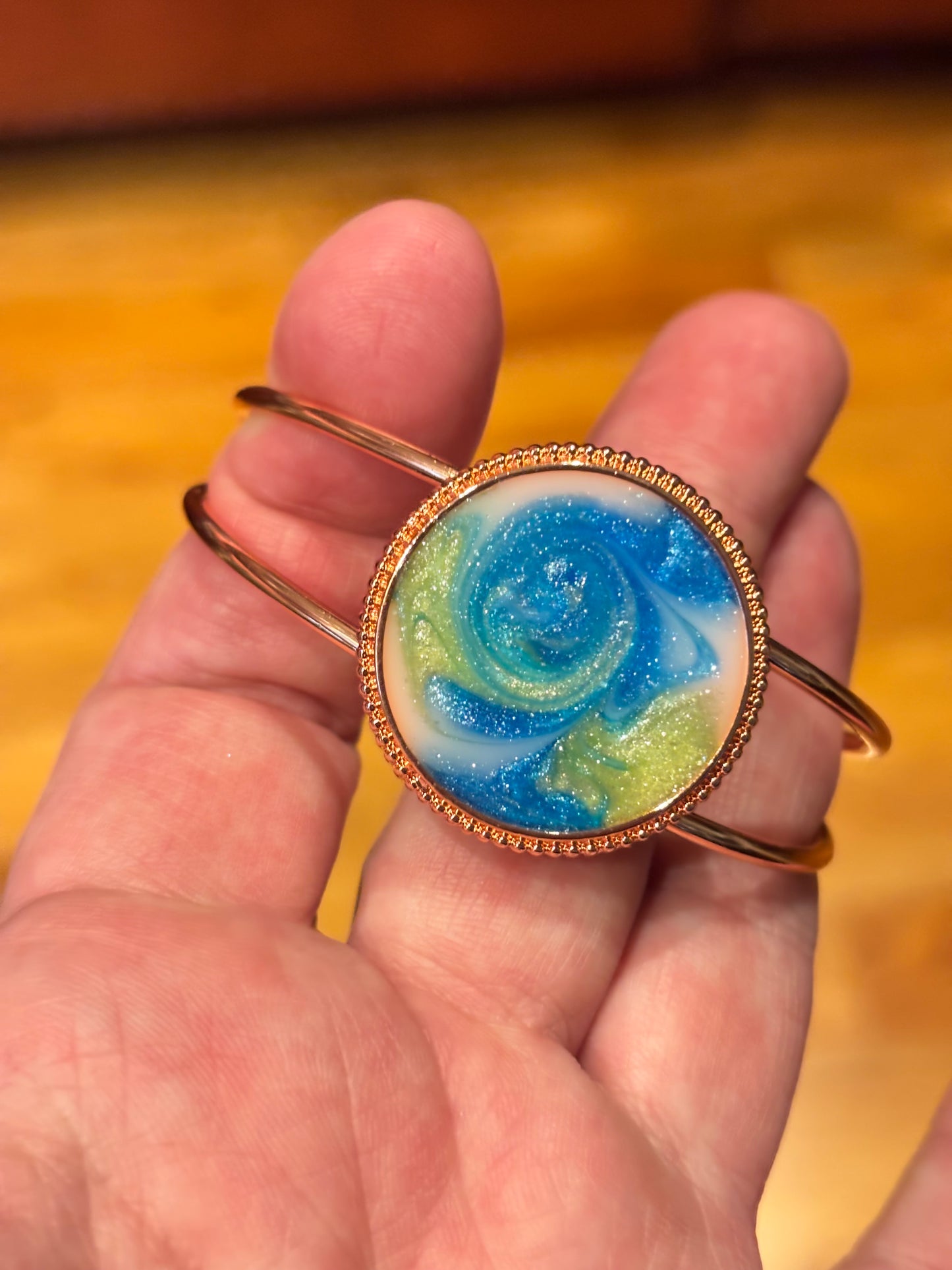 Ocean Swirl Resin Cuff Bracelet, Blue Green Coastal Jewelry, Beach Inspired Bangle, Summer Statement Bracelet, Gift for Her