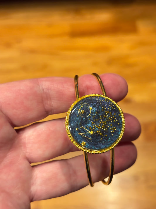Celestial Resin Cuff Bracelet, Galaxy Star Jewelry, Night Sky Bangle, Gold Cosmic Bracelet, Constellation Jewelry, Gift for Her